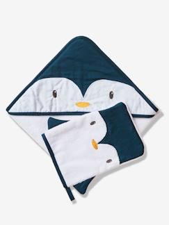 Puériculture-Coffret cape de bain + gant Pingouin