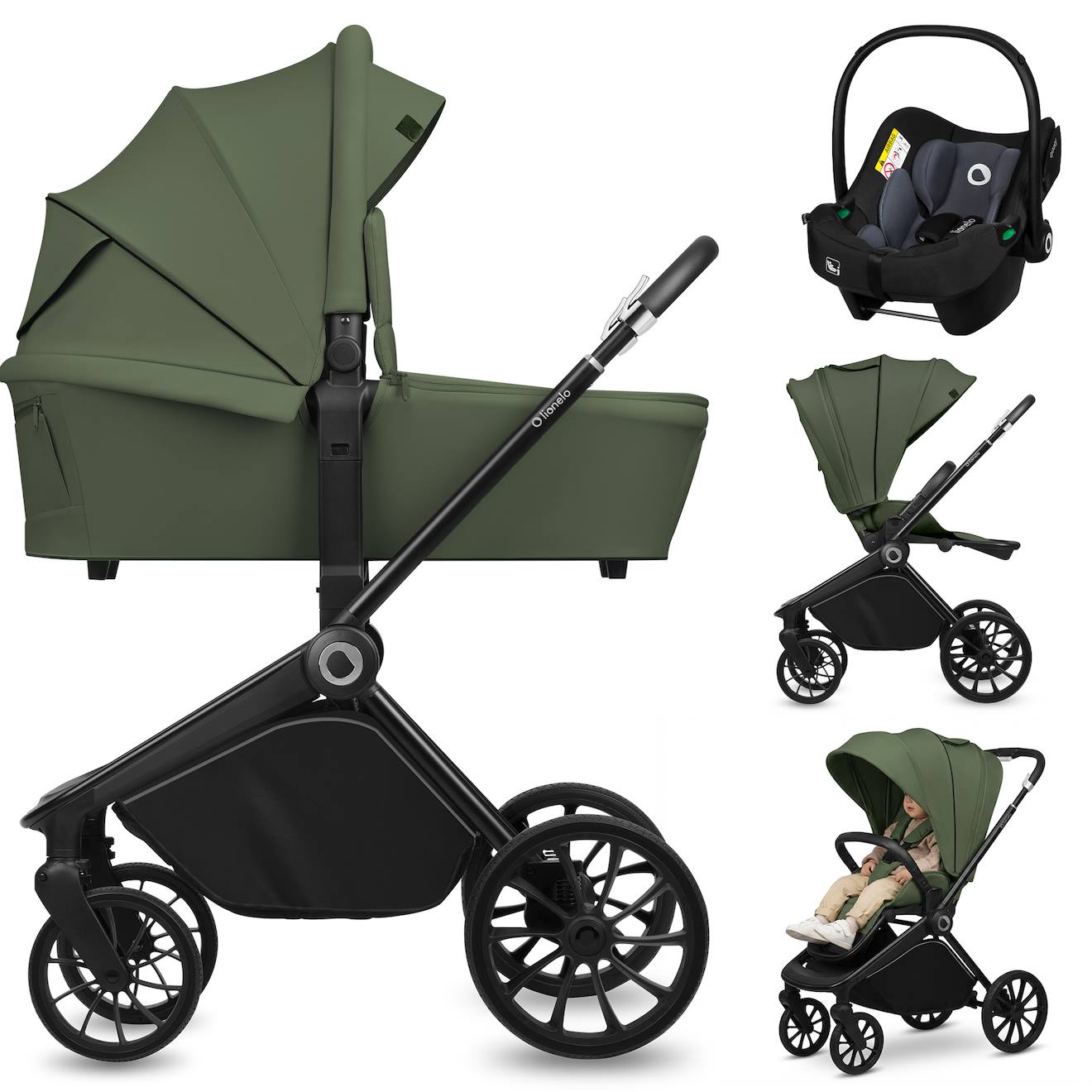 Poussette Trio Mika Plus Jusqu’à 4 Ans Avec Nacelle, Siège-auto Et Accessoires Green Olive