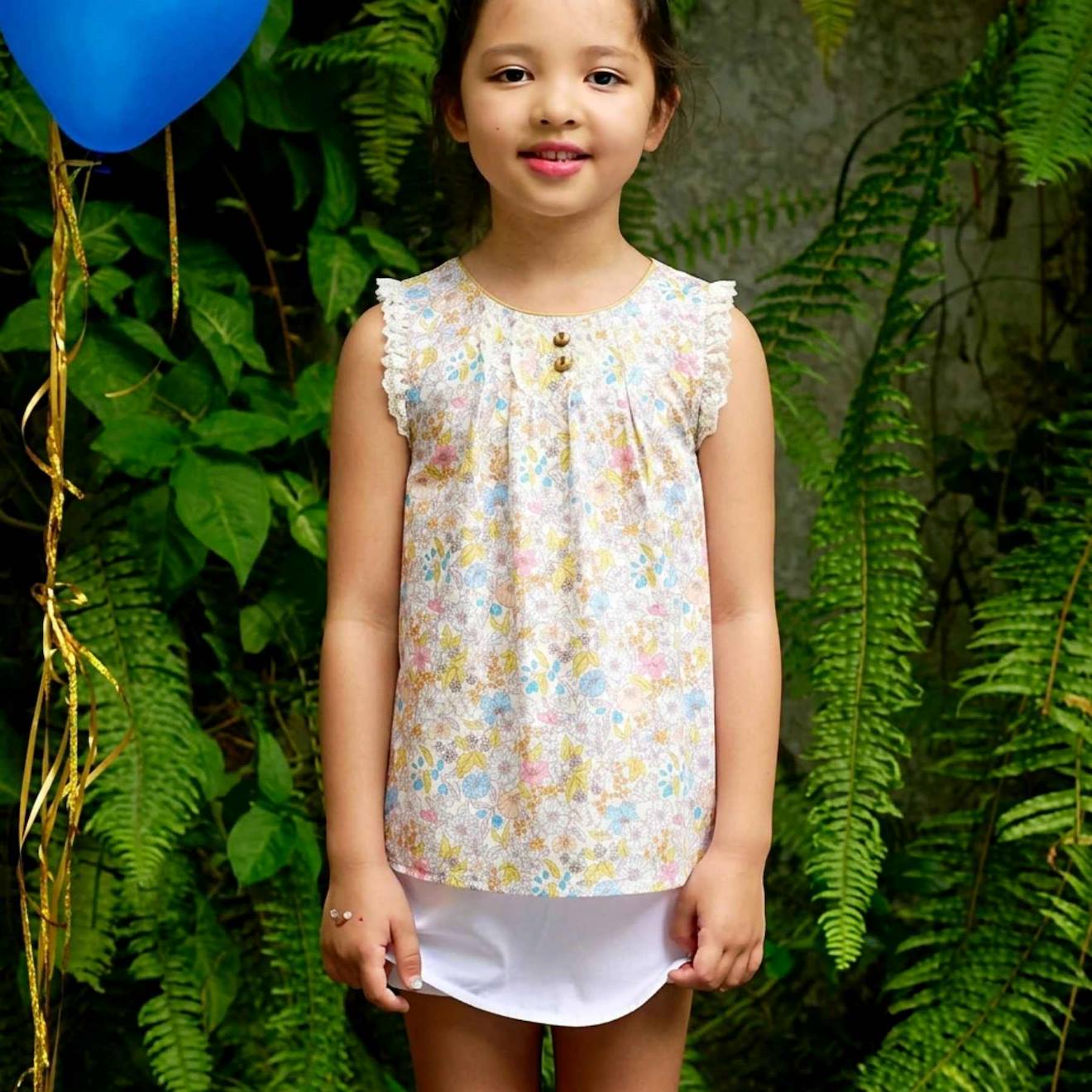 Blouse Fleurie Liberty À Bretelles Croisées Anaïs Jaune Bleu Rose Pastel
