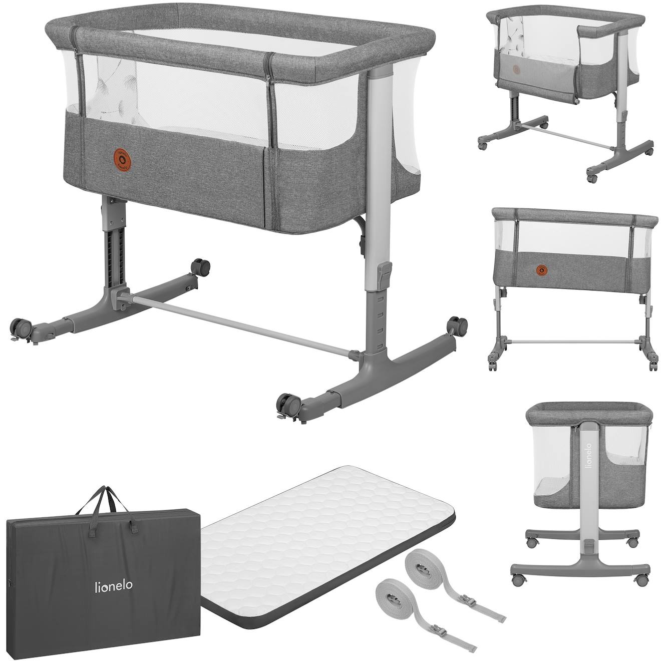 Lit Cododo Berceau 3en1 Aurora Avec Matelas Et Sac Grey Concrete