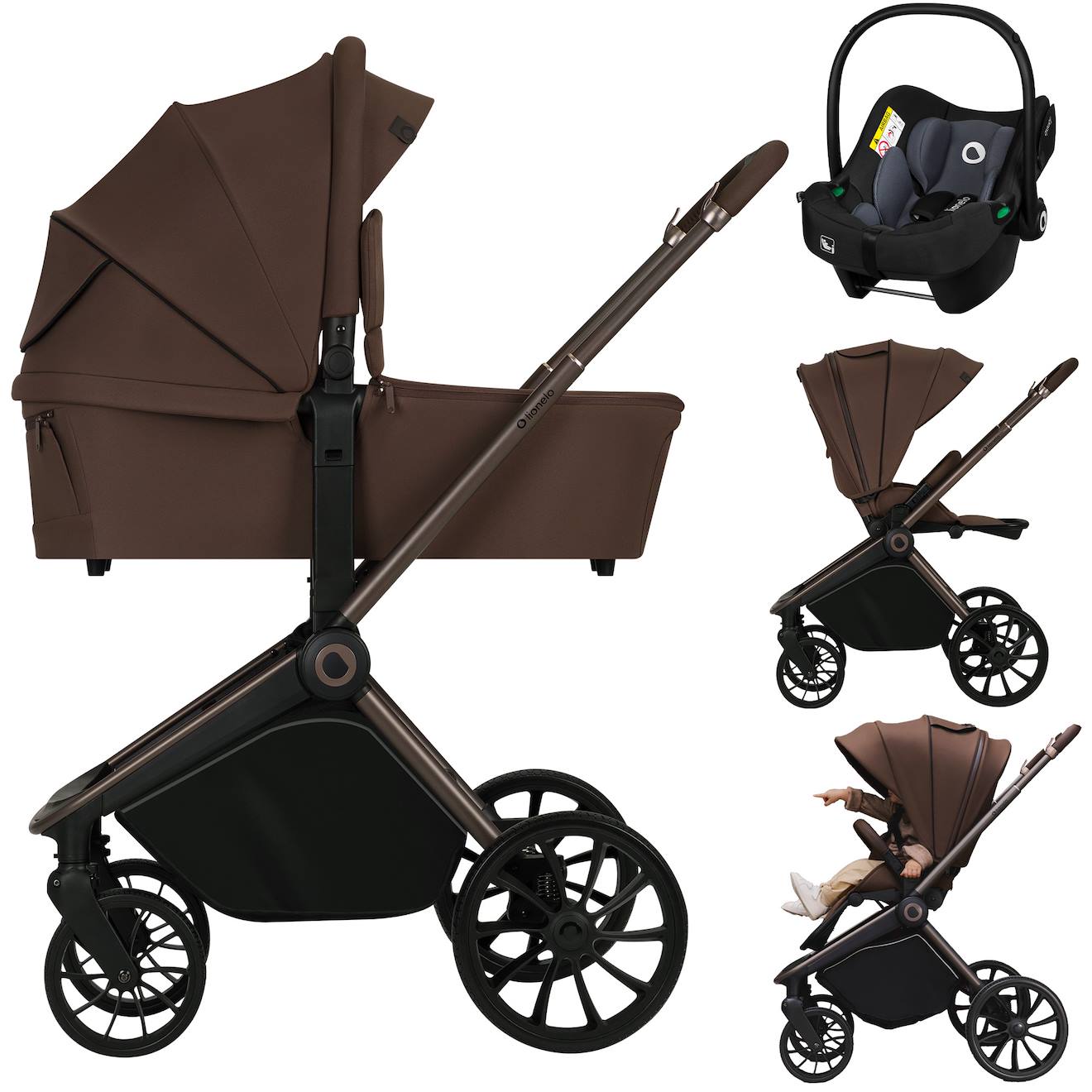 Poussette Trio Mika Plus Jusqu’à 4 Ans Avec Nacelle, Siège-auto Et Accessoires Mocha Mousse