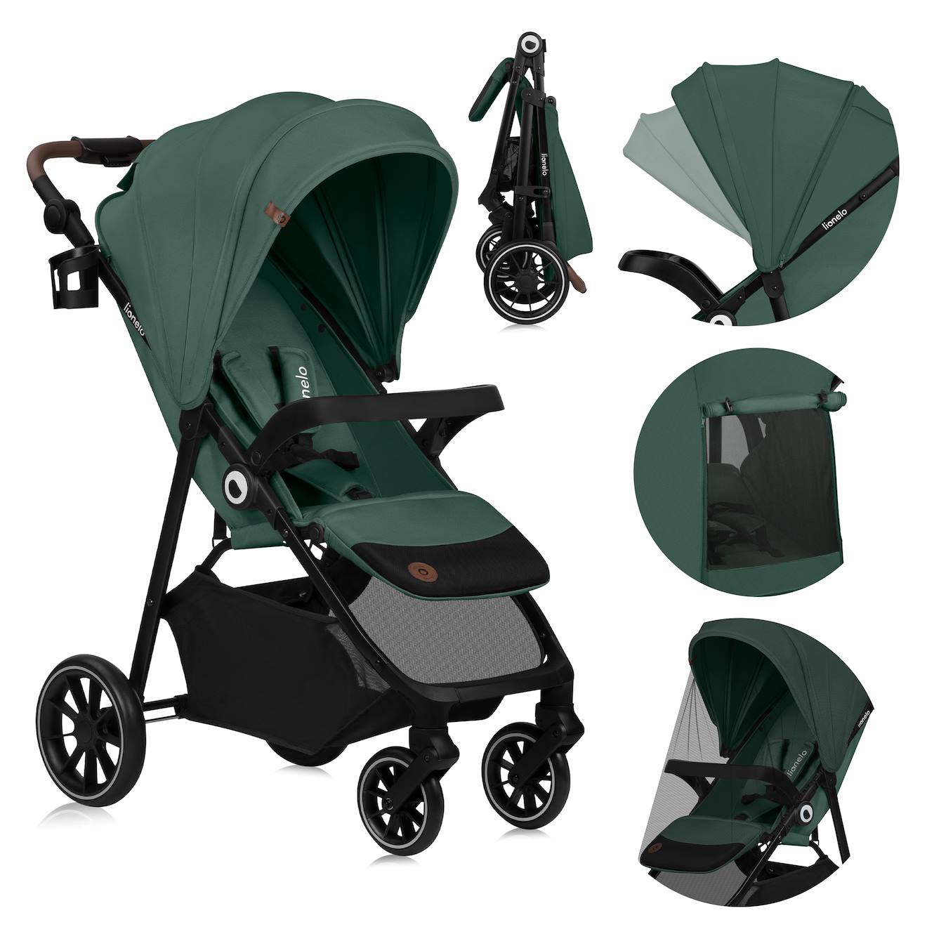 Poussette Tout-terrain Emma One 6-48 Mois Avec Grandes Roues Et Pliage Rapide Green Forest