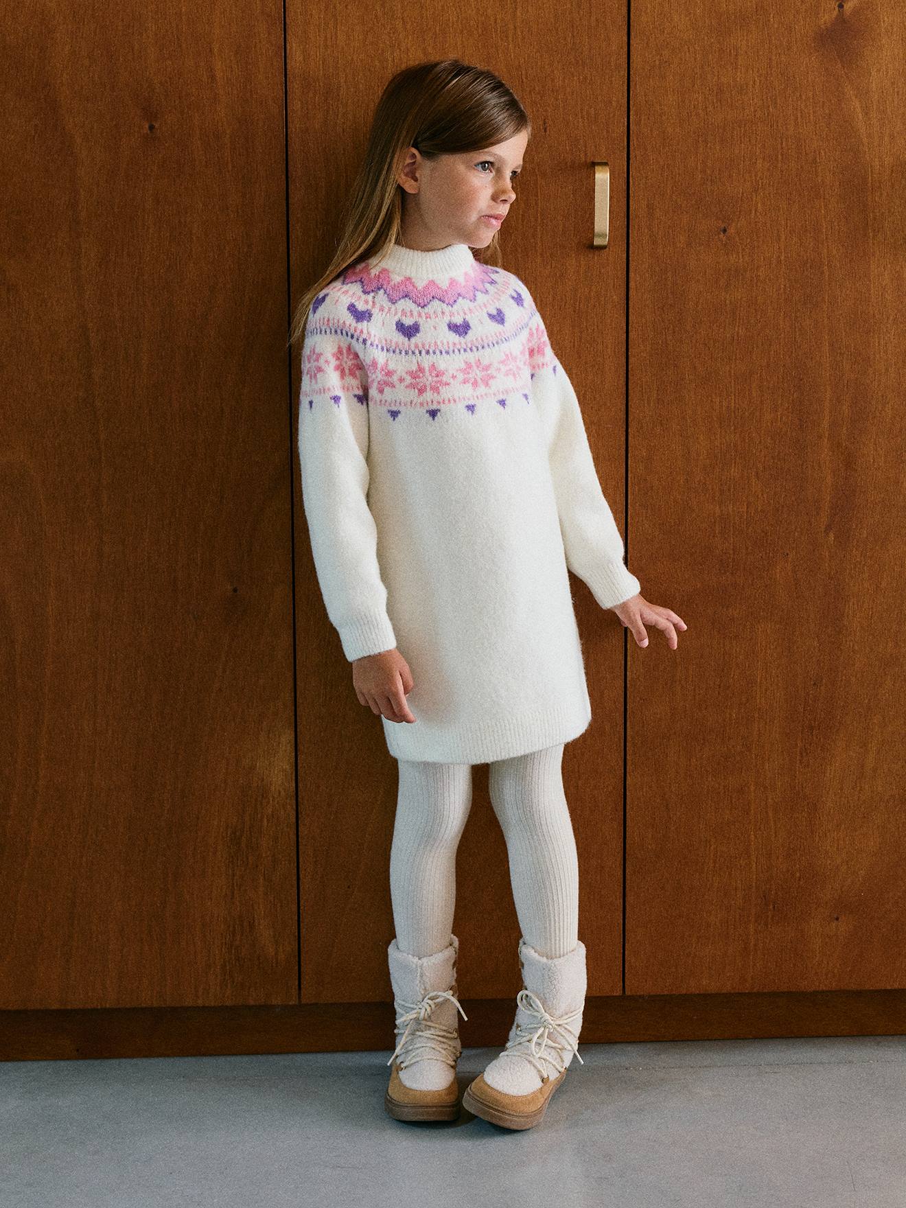 Robe fille manches longues écru