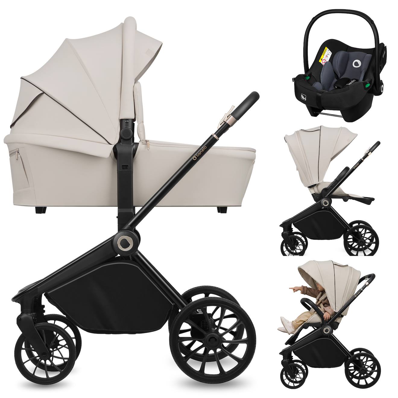 Poussette Trio Mika Plus Jusqu’à 4 Ans Avec Nacelle, Siège-auto Et Accessoires Beige Sand