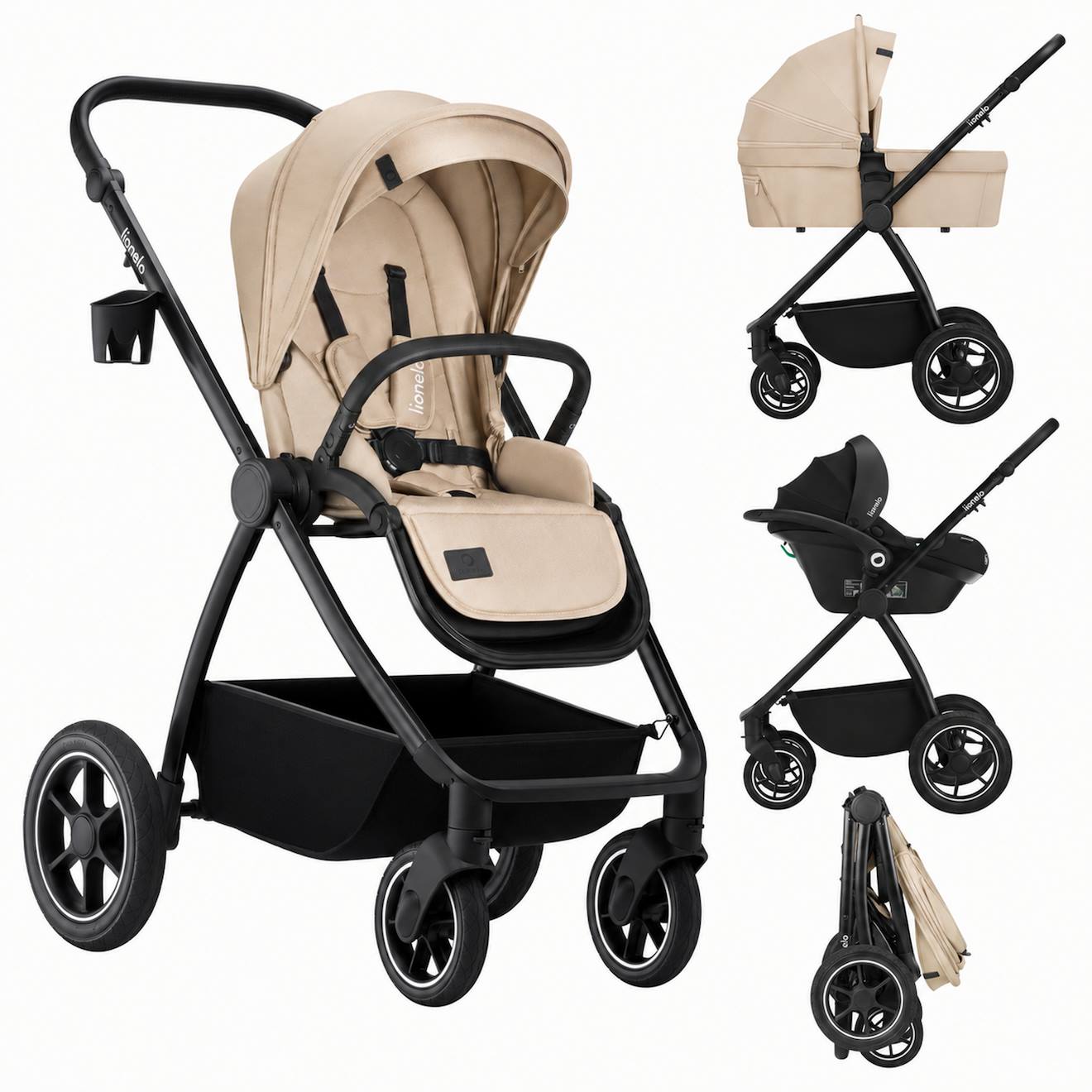 Poussette 3en1 Meril Jusqu’à 22 Kg Avec Nacelle, Siège-auto, Sac Et Accessoires Beige Sand