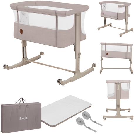 Lionelo - Lit Cododo Berceau 3en1 Aurora Avec Matelas Et Sac Beige Cappuccino