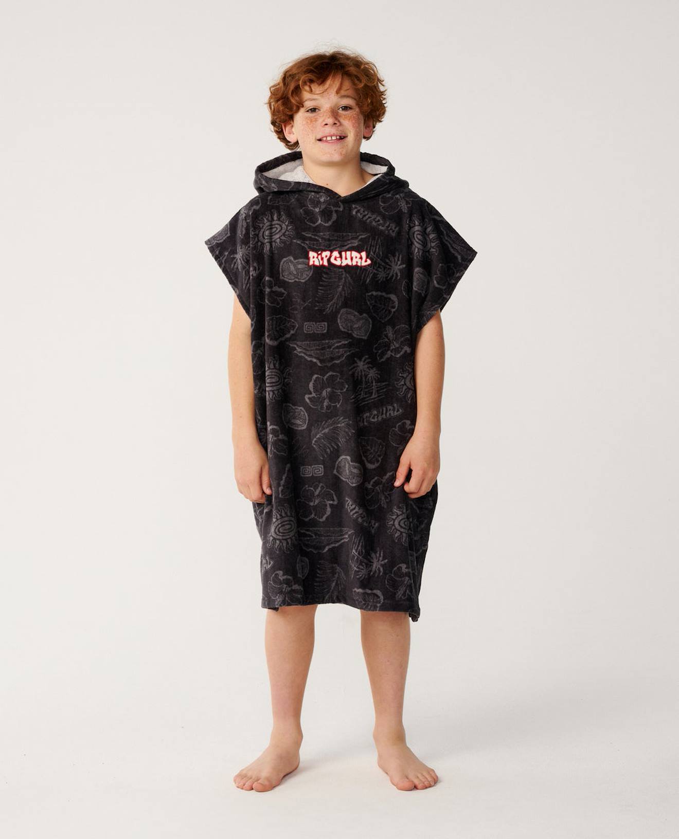 Poncho De Bain À Capuche Garçon Sessions Noir Délavé