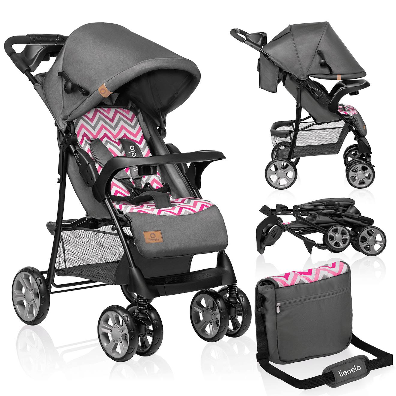 Poussette Tout-terrain Emma 6-36 Mois Avec Sac Et Pliage Rapide Pink Scandi
