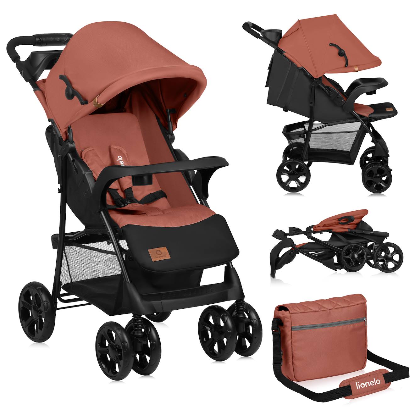 Poussette Tout-terrain Emma 6-36 Mois Avec Sac Et Pliage Rapide Coral Pink