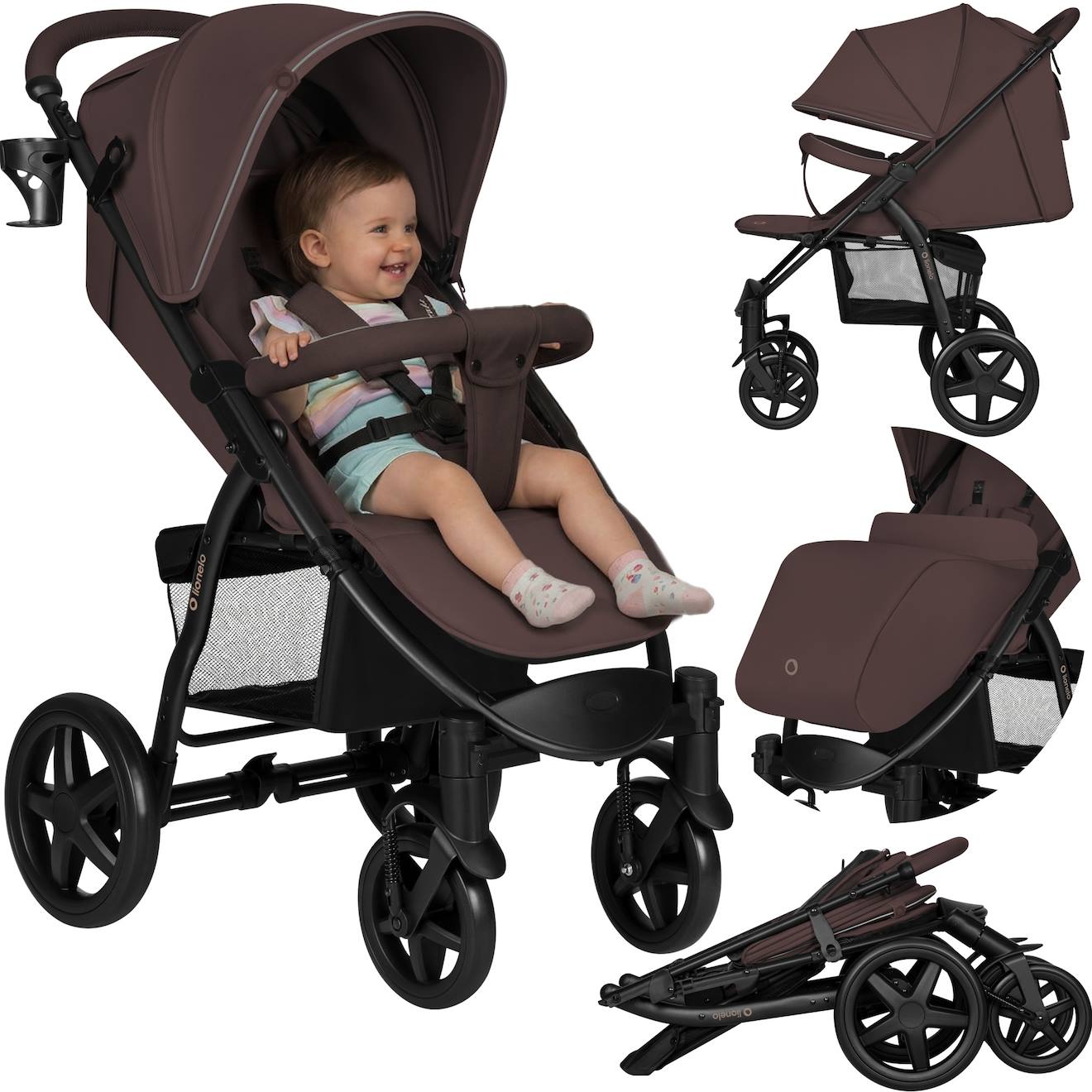 Poussette Tout-terrain Annet Plus Avec Grandes Roues, Amortisseurs Et Accessoires Brown Chocolate