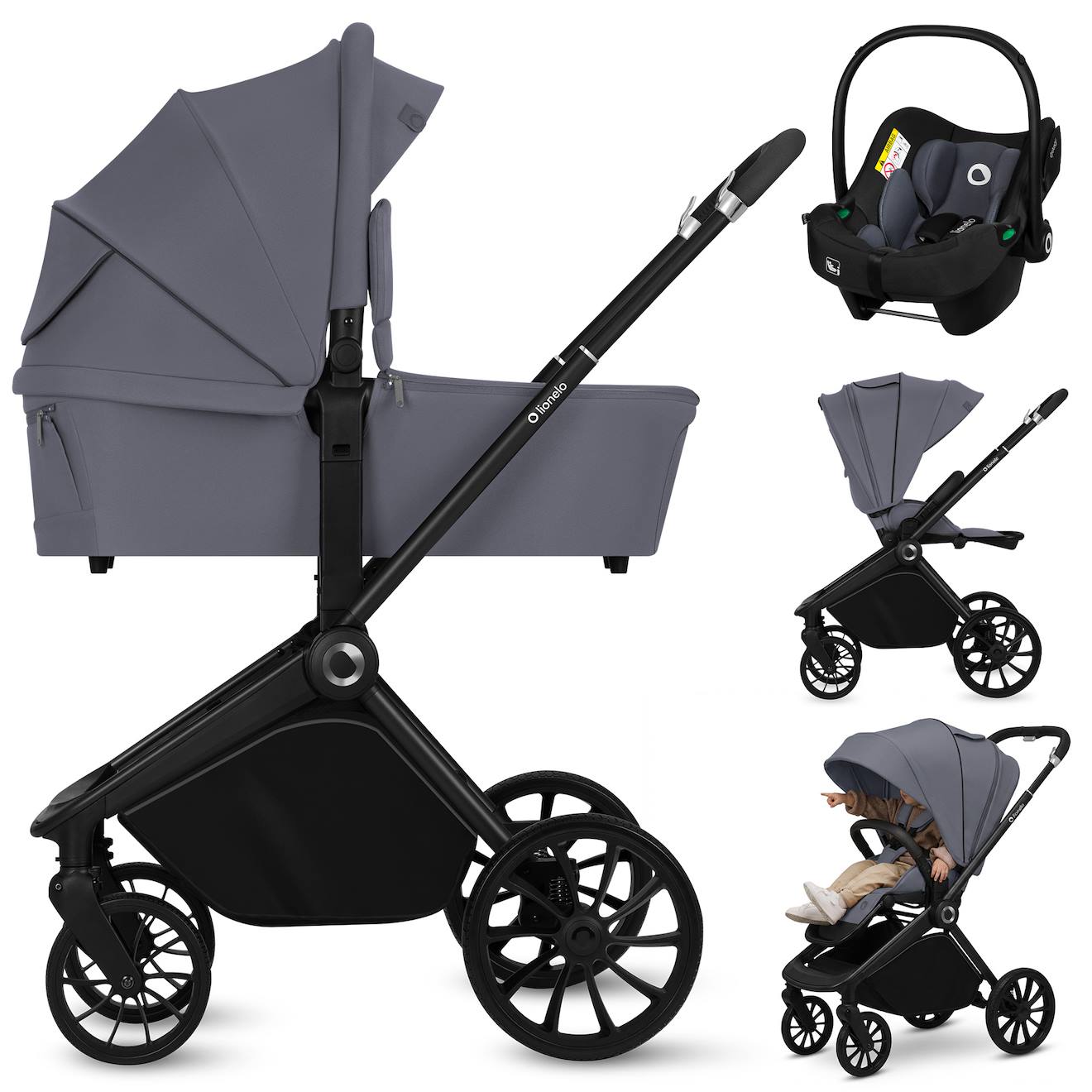 Poussette Trio Mika Plus Jusqu’à 4 Ans Avec Nacelle, Siège-auto Et Accessoires Grey Stone