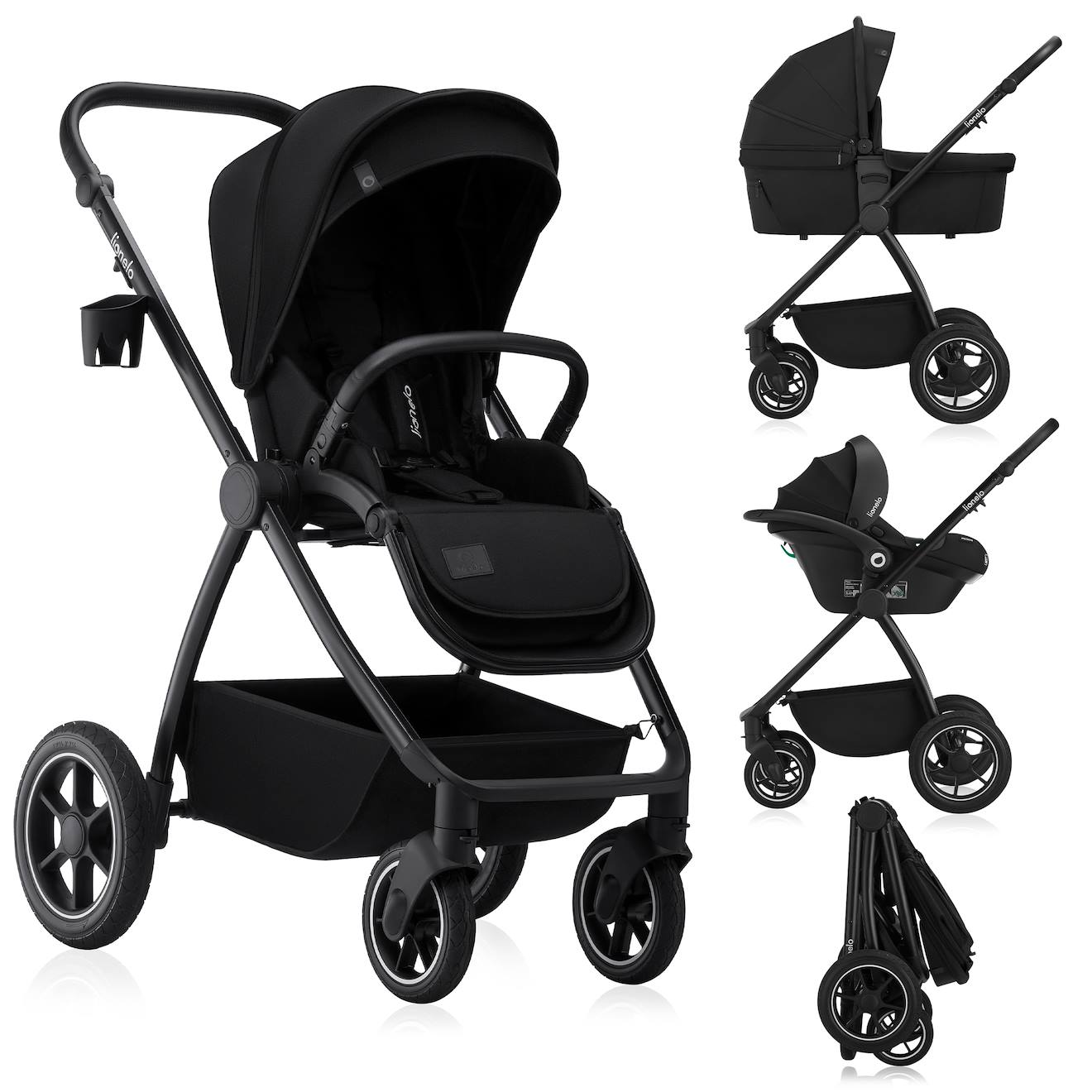 Poussette 3en1 Meril Jusqu’à 22 Kg Avec Nacelle, Siège-auto, Sac Et Accessoires Black Onyx