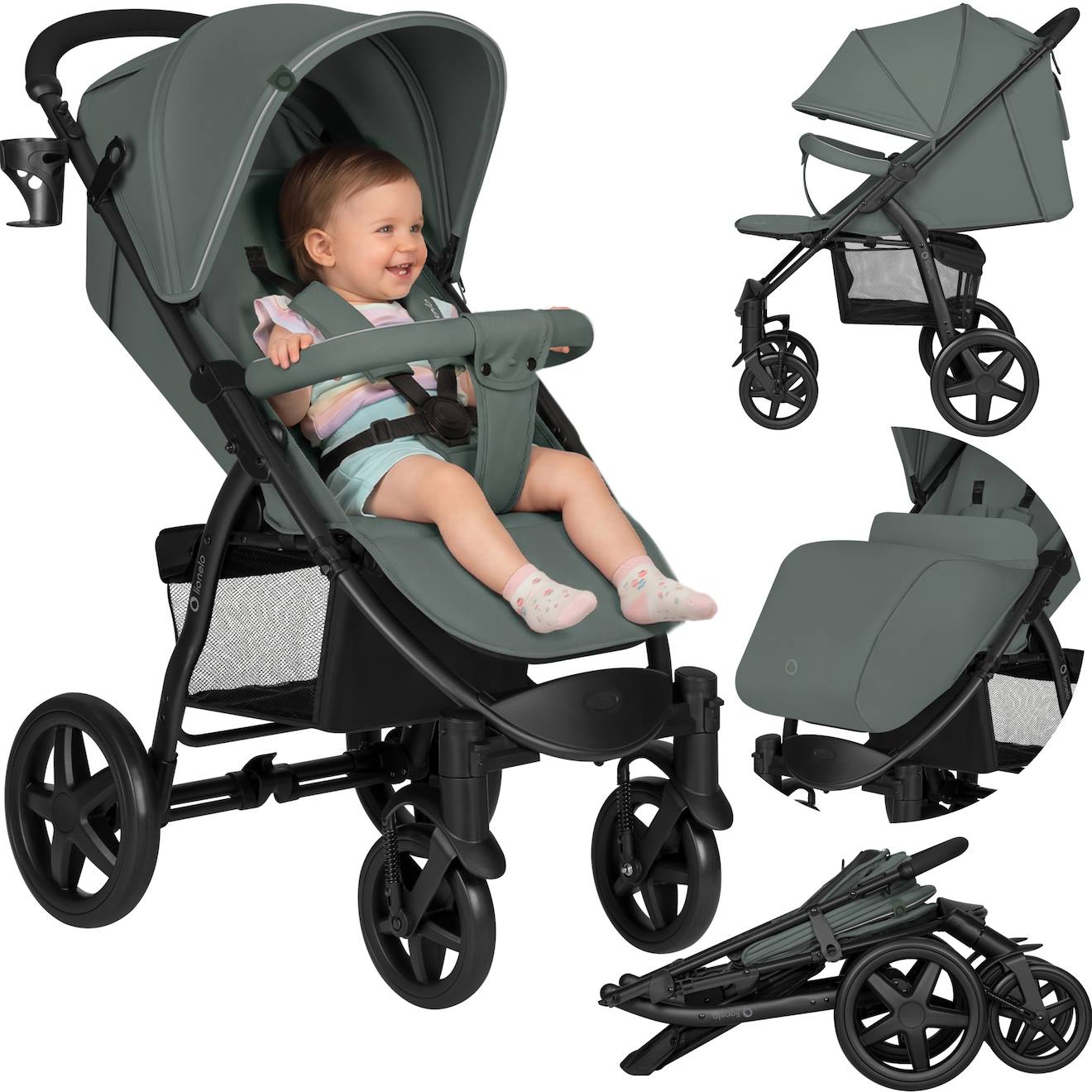 Poussette Tout-terrain Annet Plus Avec Grandes Roues, Amortisseurs Et Accessoires Green Forest
