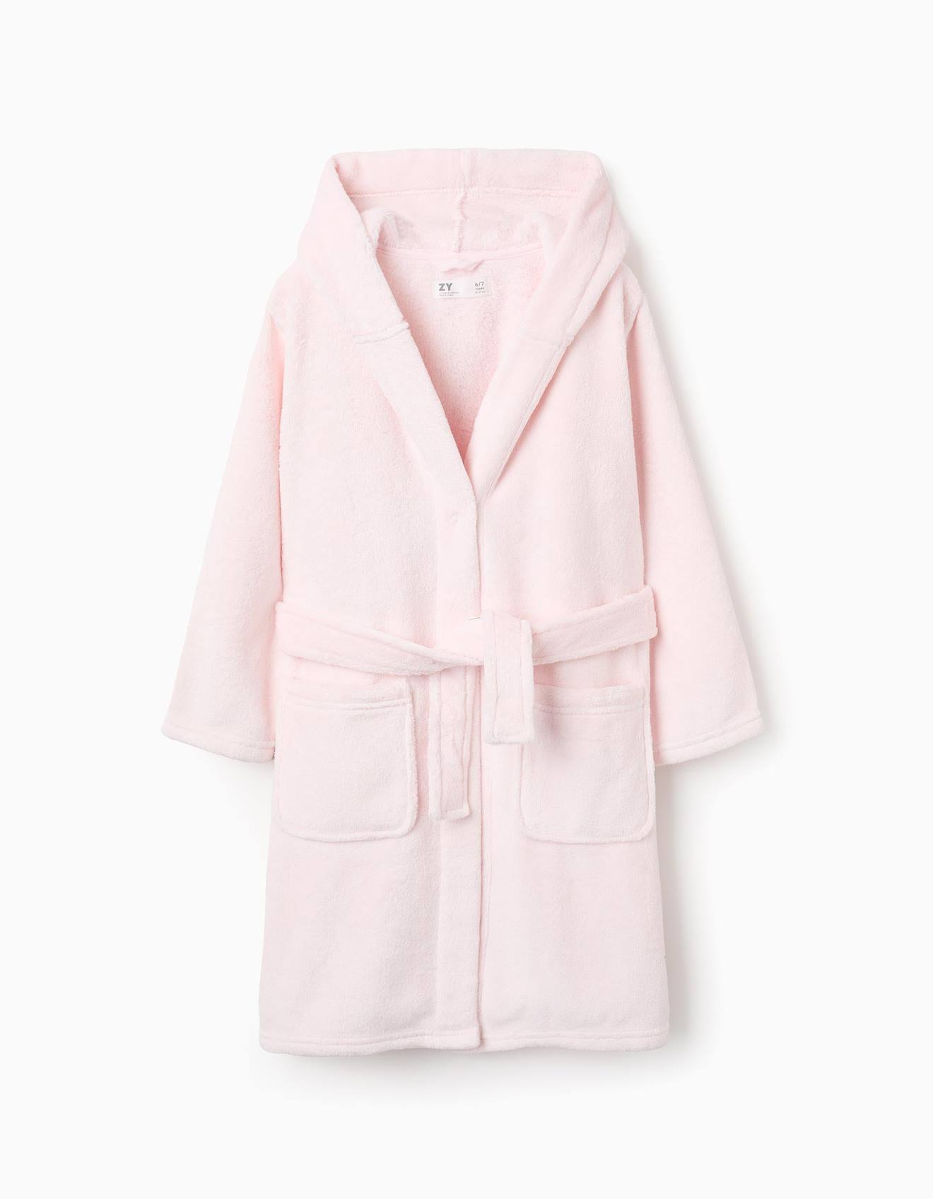 Peignoir En Coraline Avec Capuche Et Ceinture Rose Clair