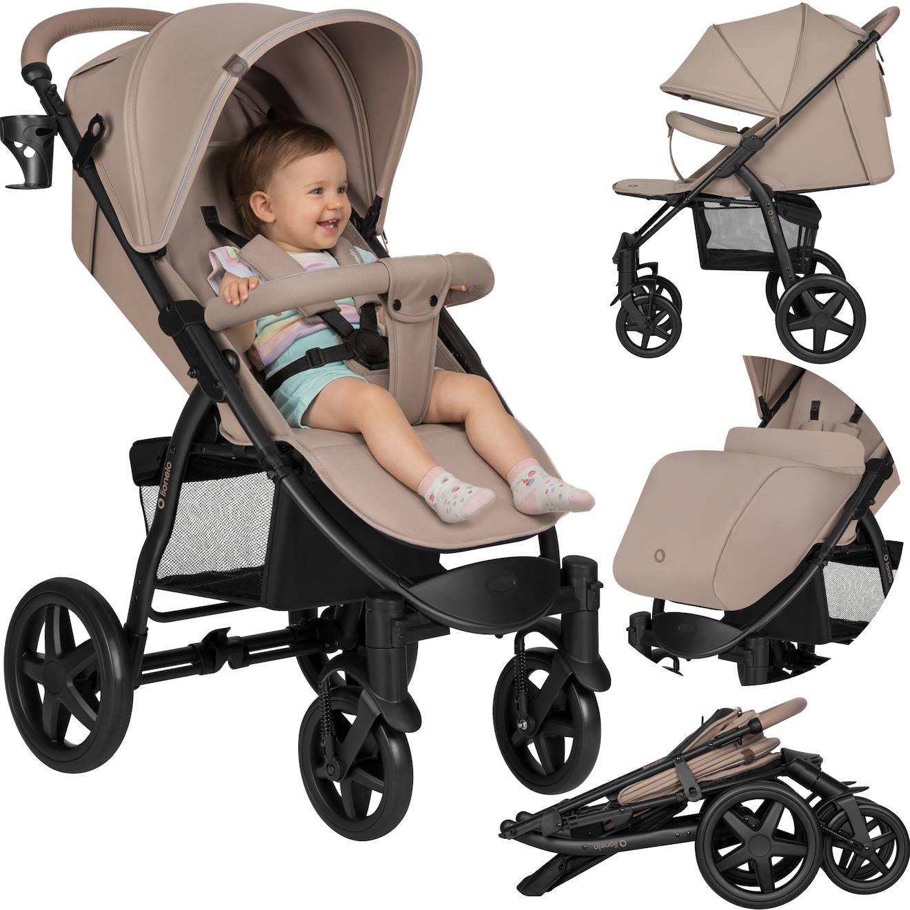 Poussette Tout-terrain Annet Plus Avec Grandes Roues, Amortisseurs Et Accessoires Beige Sand