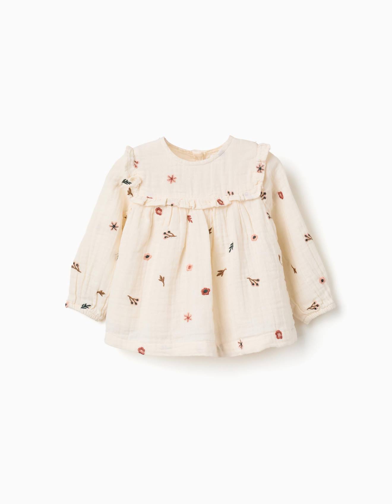 Blouse En Coton À Manches Longues Avec Fleurs Brodées Blanc