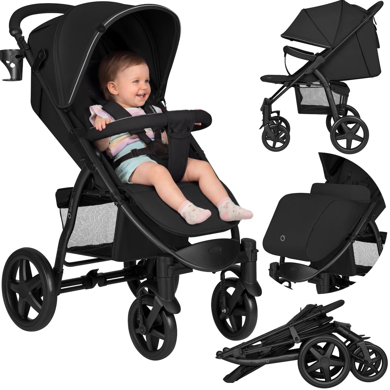 Poussette Tout-terrain Annet Plus Avec Grandes Roues, Amortisseurs Et Accessoires Black Carbon