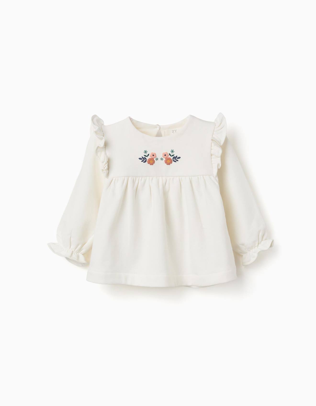 Sweat En Coton Peigné Avec Fleurs En Relief Blanc