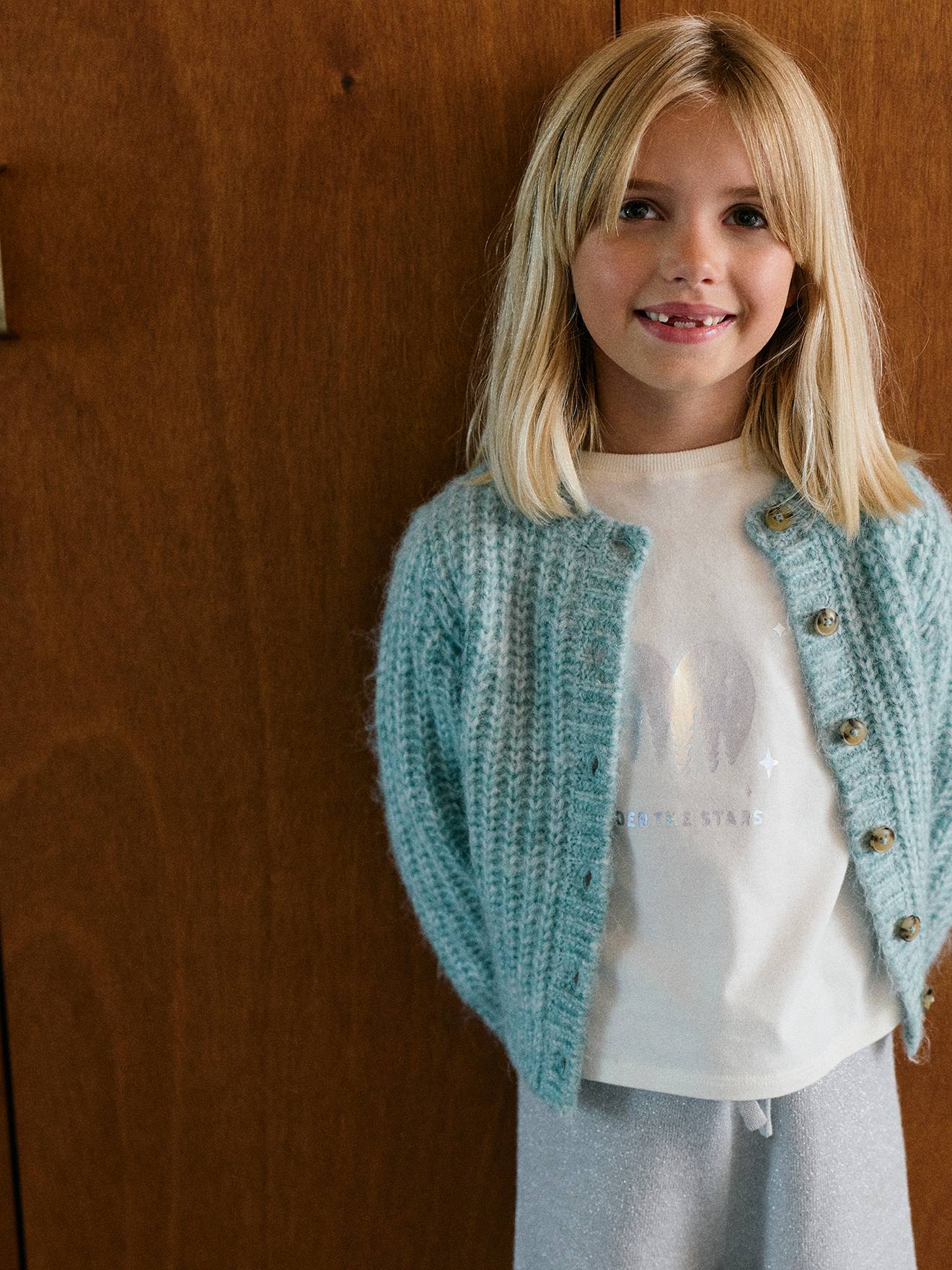 Gilet fille loose maille mousseuse menthe