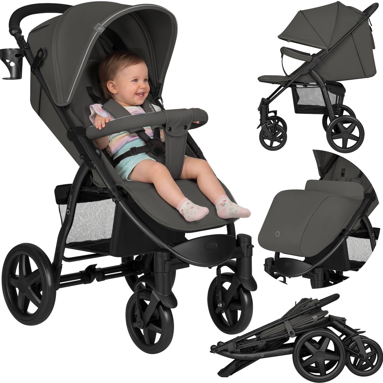 Poussette Tout-terrain Annet Plus Avec Grandes Roues, Amortisseurs Et Accessoires Stone Caramel