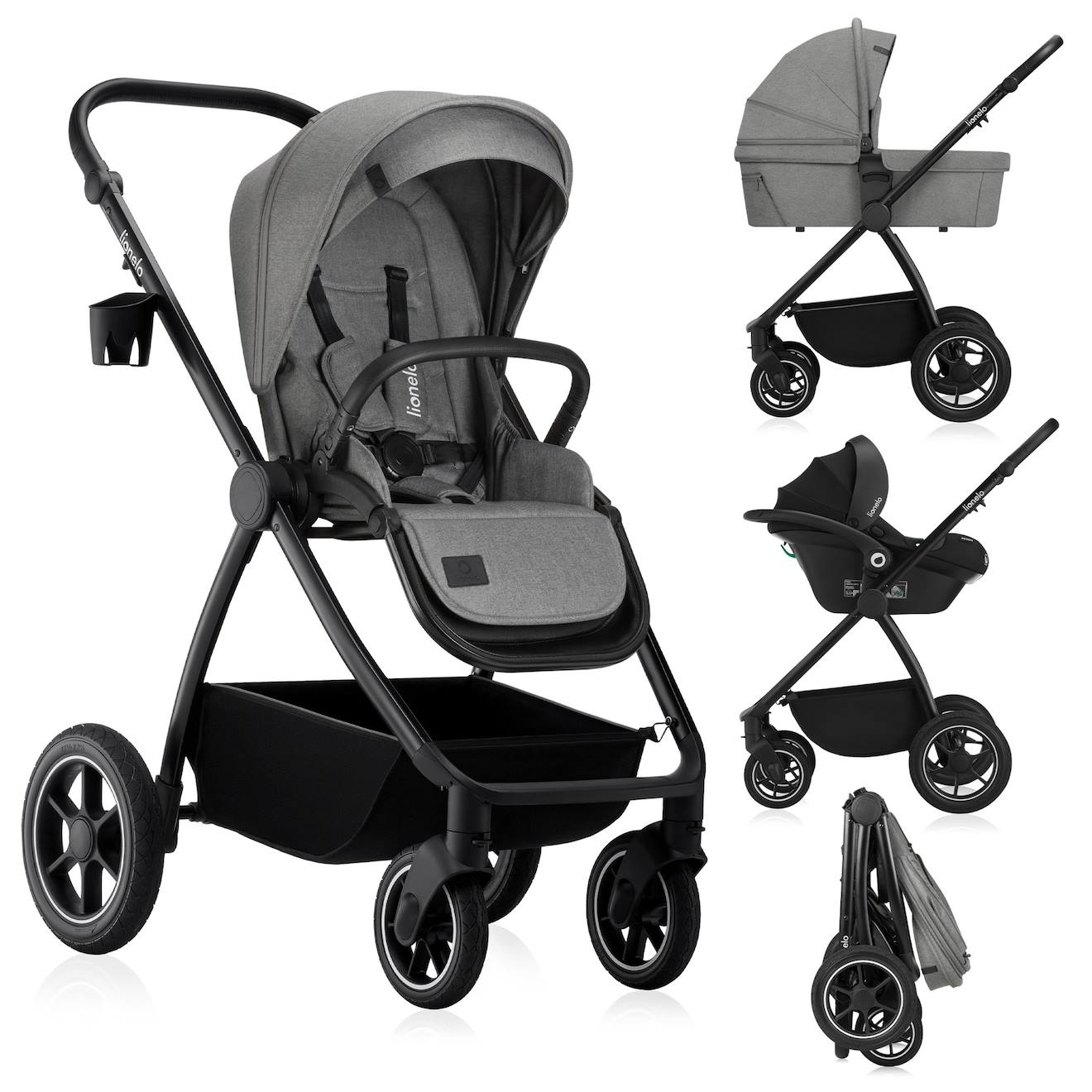 Poussette 3en1 Meril Jusqu’à 22 Kg Avec Nacelle, Siège-auto, Sac Et Accessoires Grey Stone