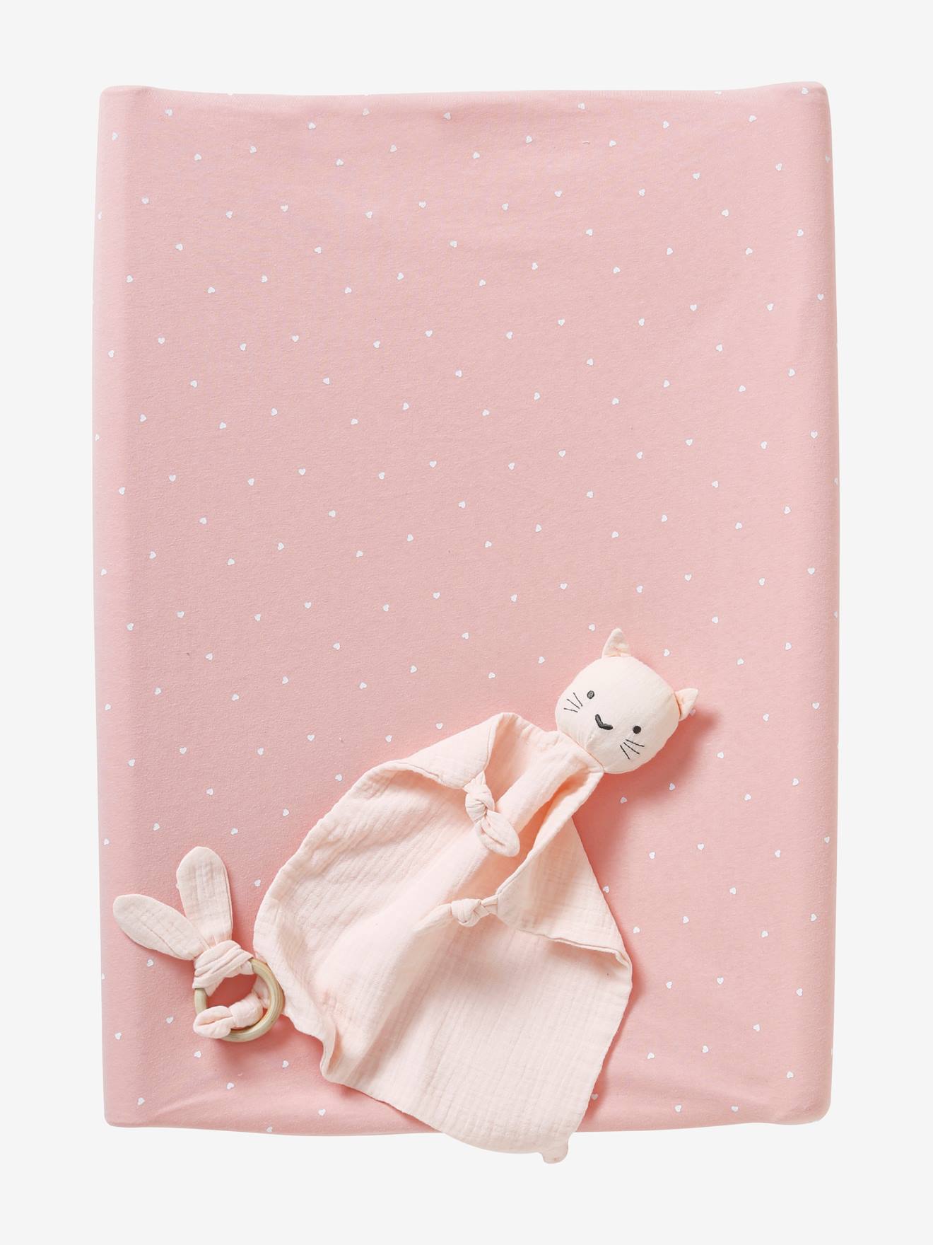 Housse de matelas à langer en coton rose coeurs