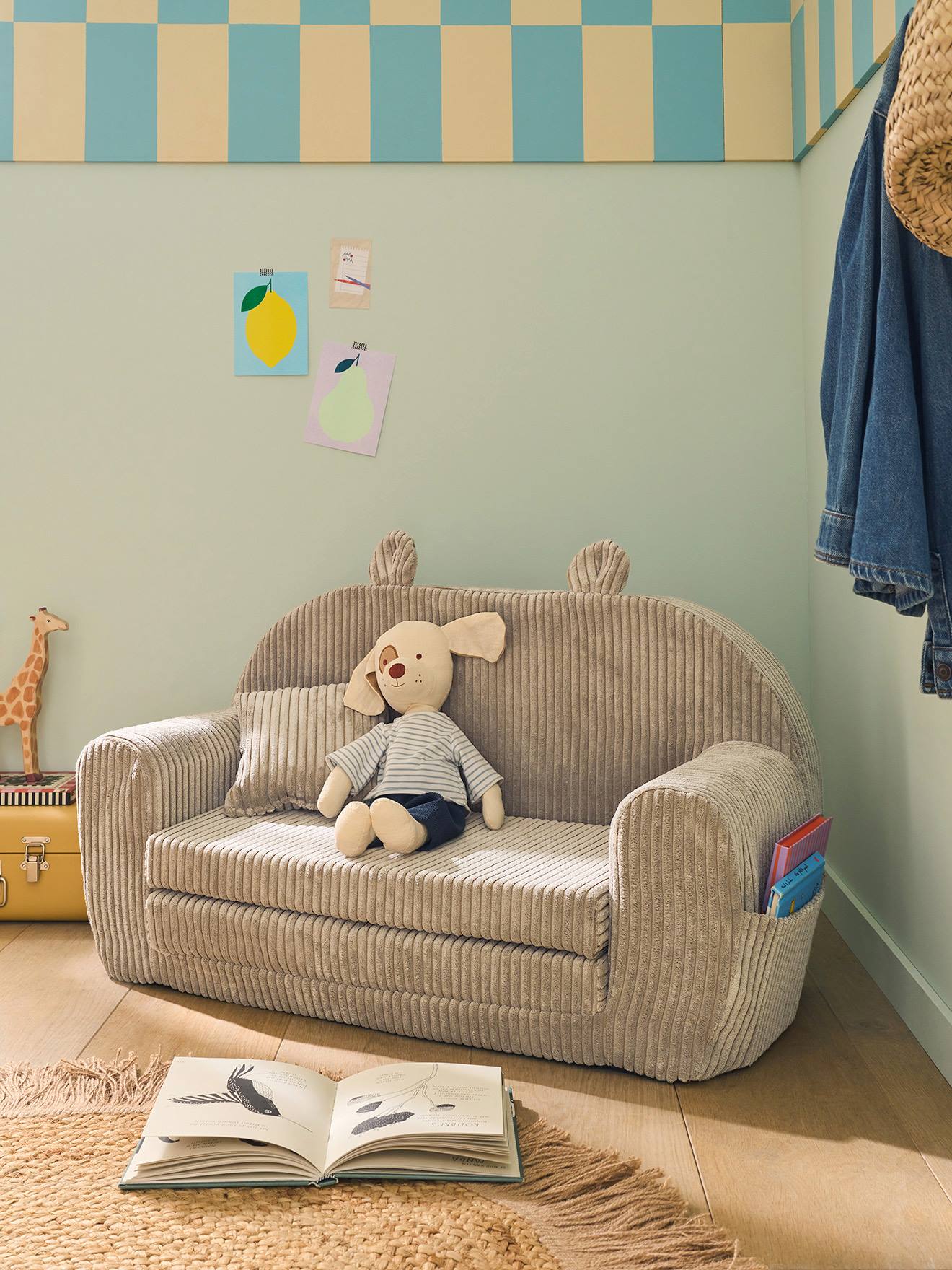 Canapé chauffeuse ours velours beige