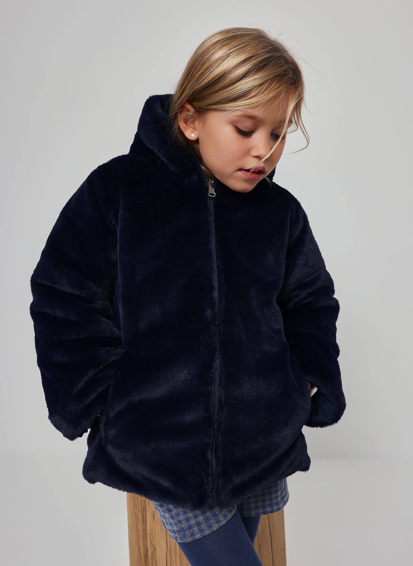 Parka Fille Tissu Technique Réversible Bleu Parka Fille Tissu Technique Réversible Bleu