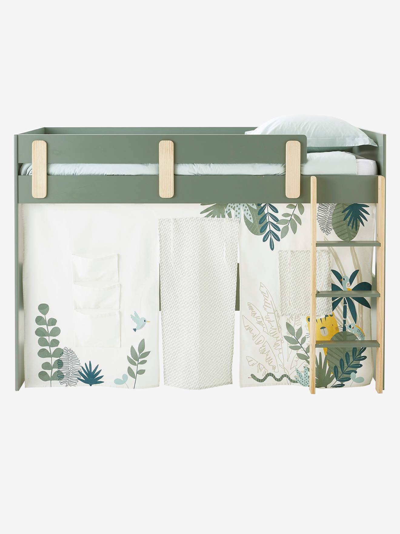 Tente de lit Jungle imaginaire blanc clair uni avec decor