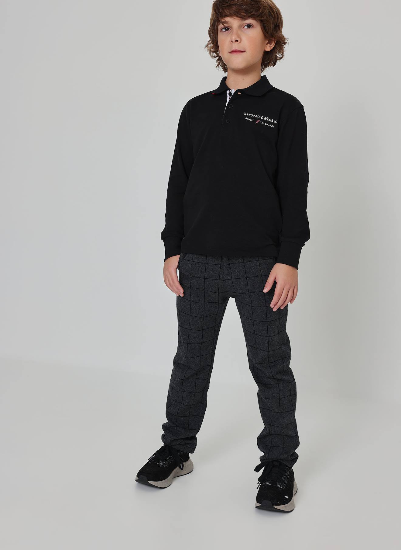 Pantalon Garçon Maille Carreaux Gris