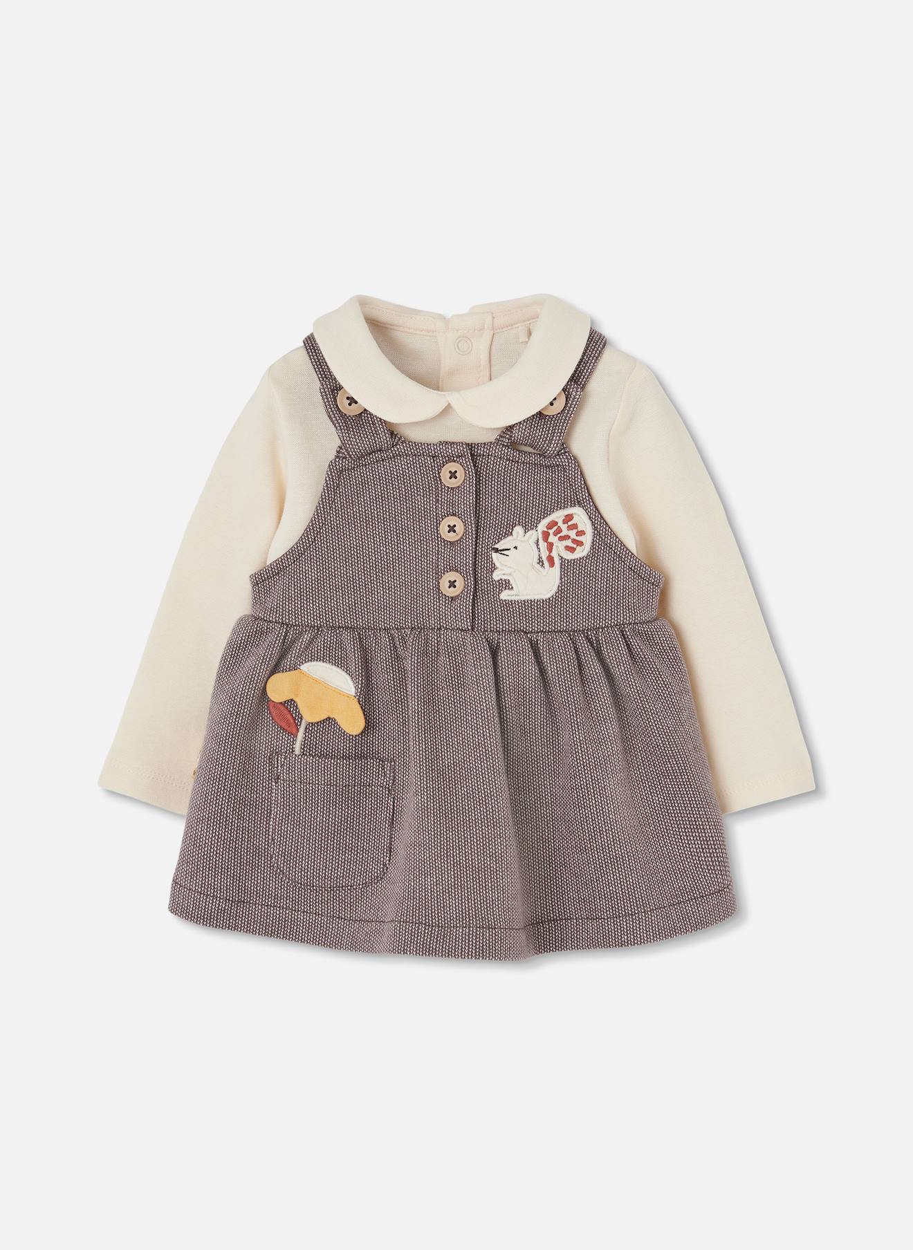 Ensemble Bébé Fille Maille Brodé Écureuil Marron