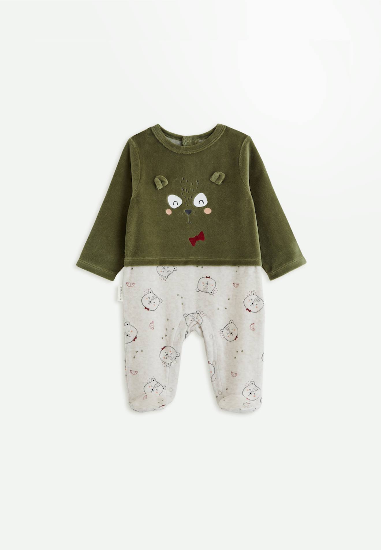 Pyjama Bébé En Velours Pistache Kaki