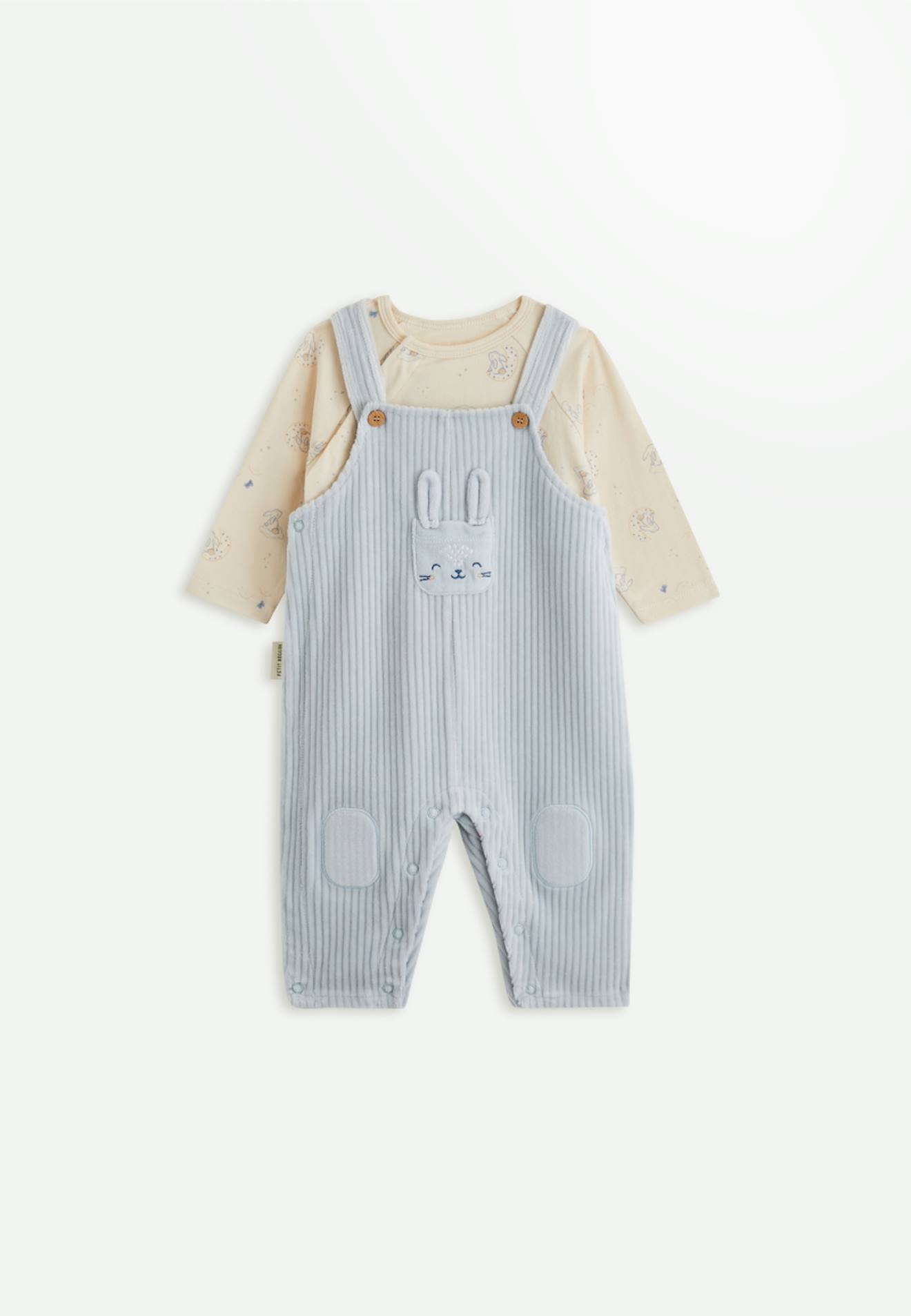 Ensemble Salopette Bébé En Velours Et T-shirt Voix Lactée Bleu