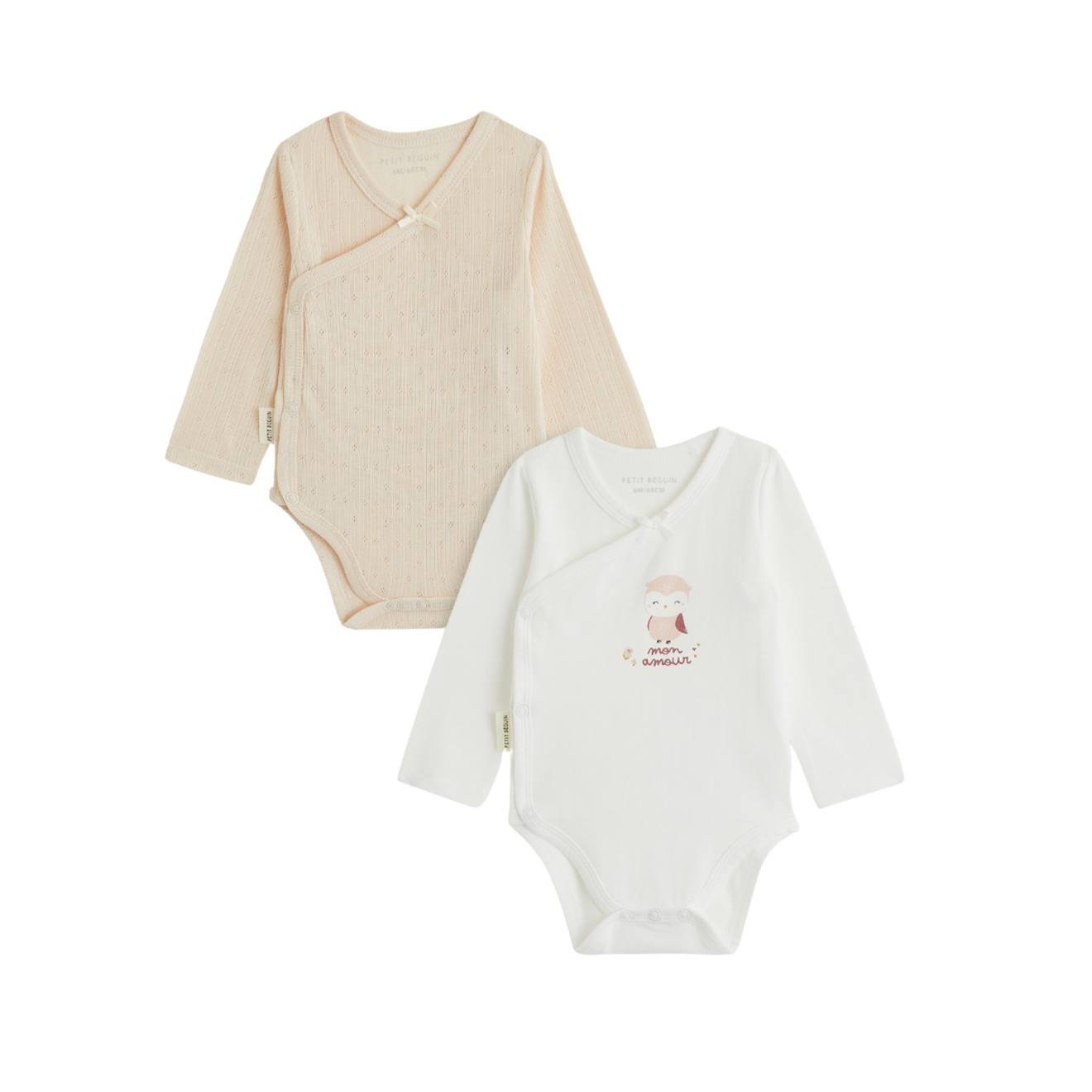 Lot De 2 Bodies Bébé Manches Longues Ouverture Croisée Miette Ecru (Petit Beguin) - Image 1