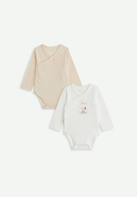 Petit Beguin - Lot De 2 Bodies Bébé Manches Longues Ouverture Croisée Miette Ecru