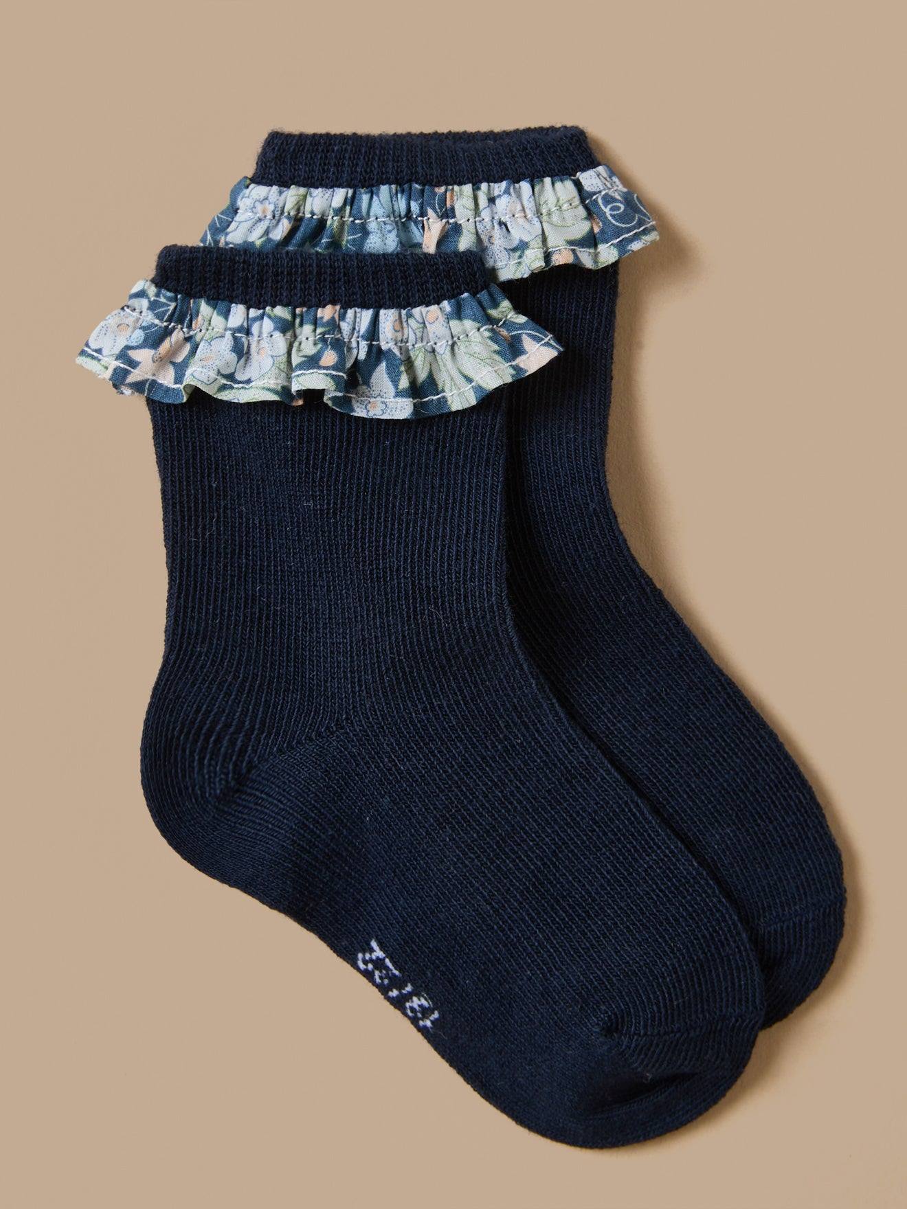 Chaussettes Volants Tissu Liberty Bébé Marine Chaussettes Volants Tissu Liberty Bébé Marine