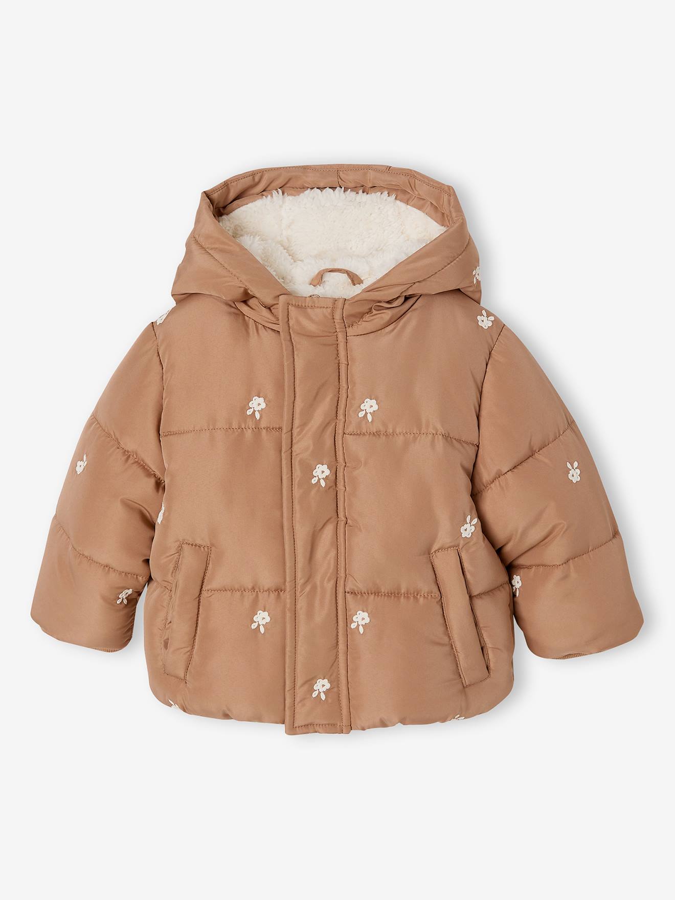 Doudoune bébé fille à capuche noisette