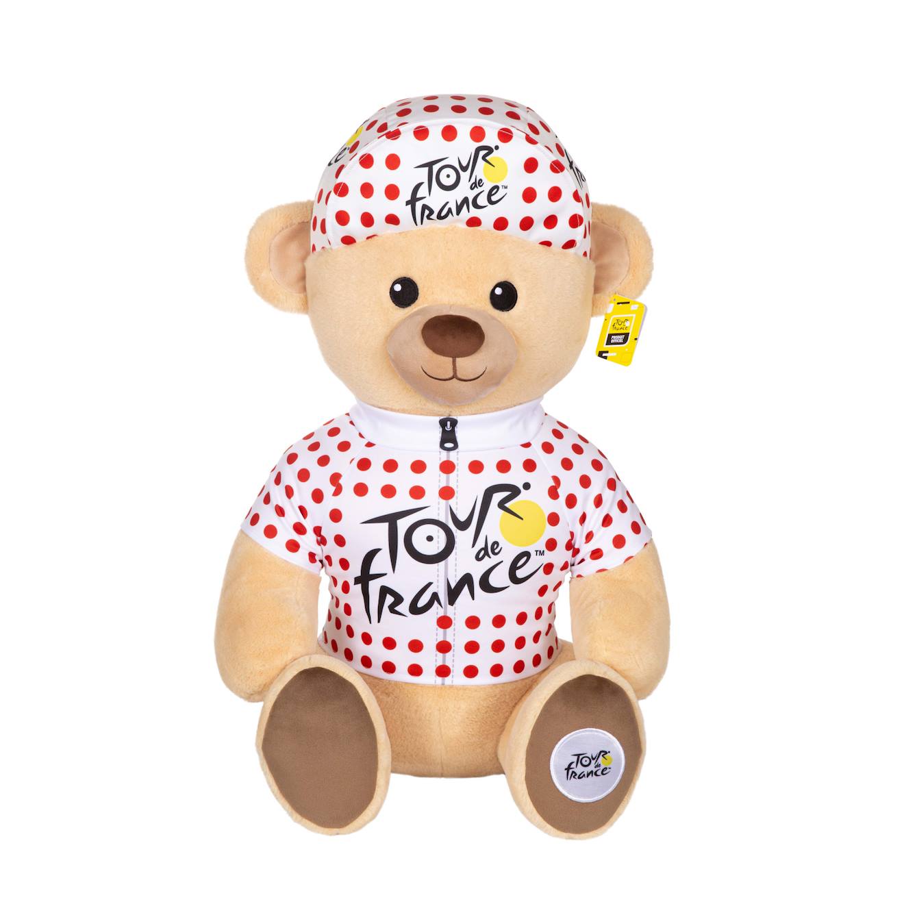 Peluche Officielle Ours Tour De France – Maillot Et Casquette Grimpeur A Pois – 40 Cm Rouge