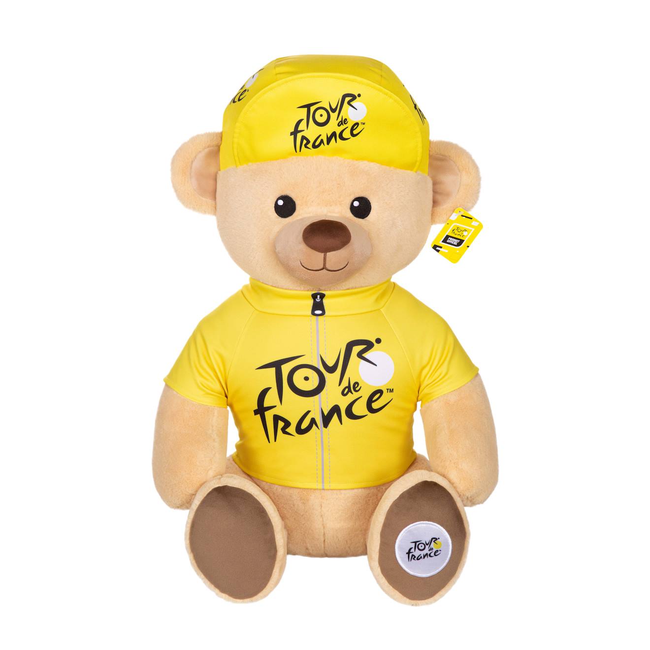 Peluche Officielle Ours Tour De France – Maillot Et Casquette Vainqueur Étape Jaune – 40 Cm Beige