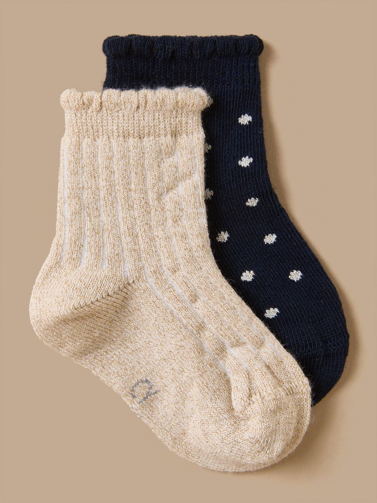 Lot De 2 Paires De Chaussettes De Fête Bébé Dore
