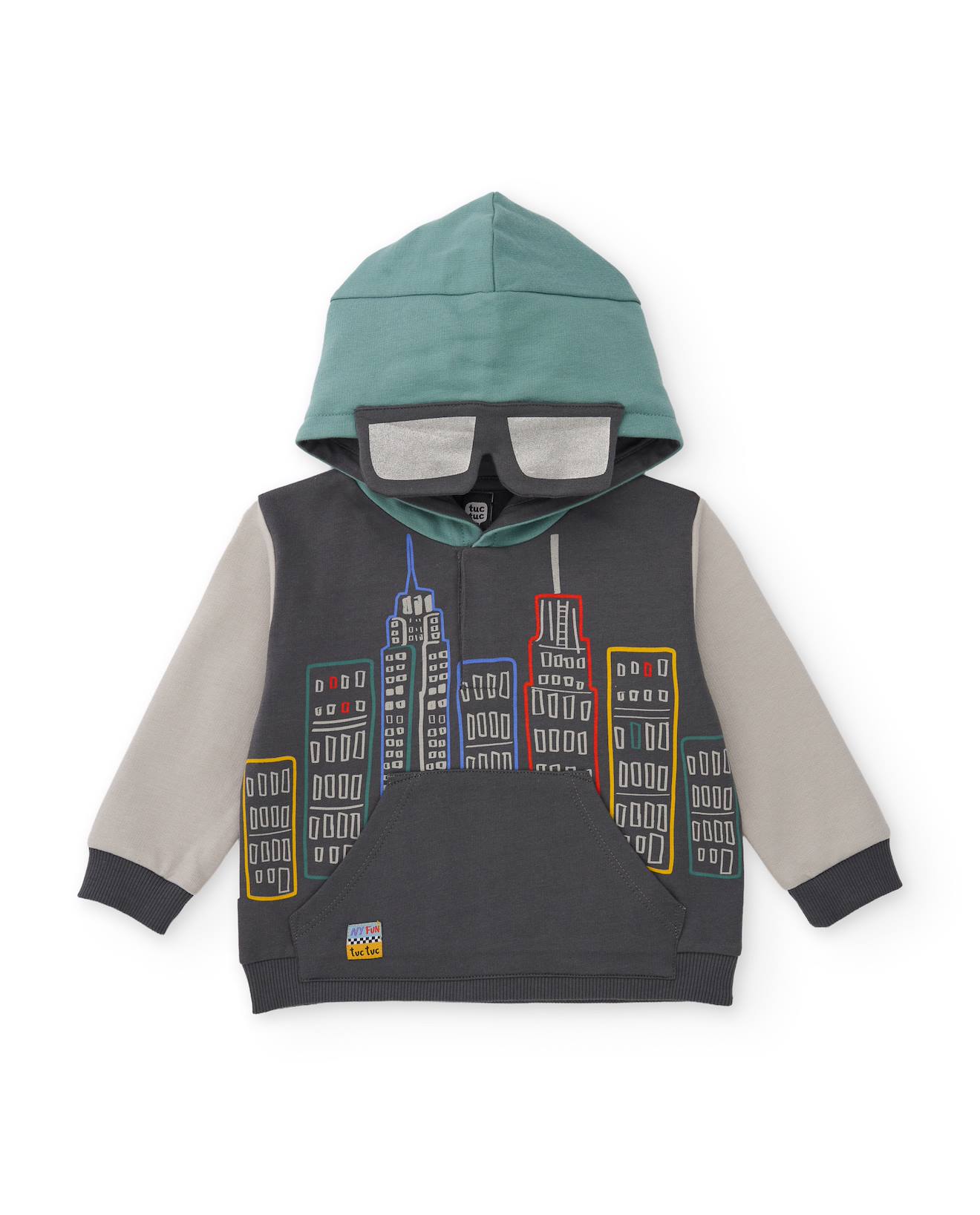 Sweat À Capuche Garçon En Molleton À Imprimé Urbain Gris