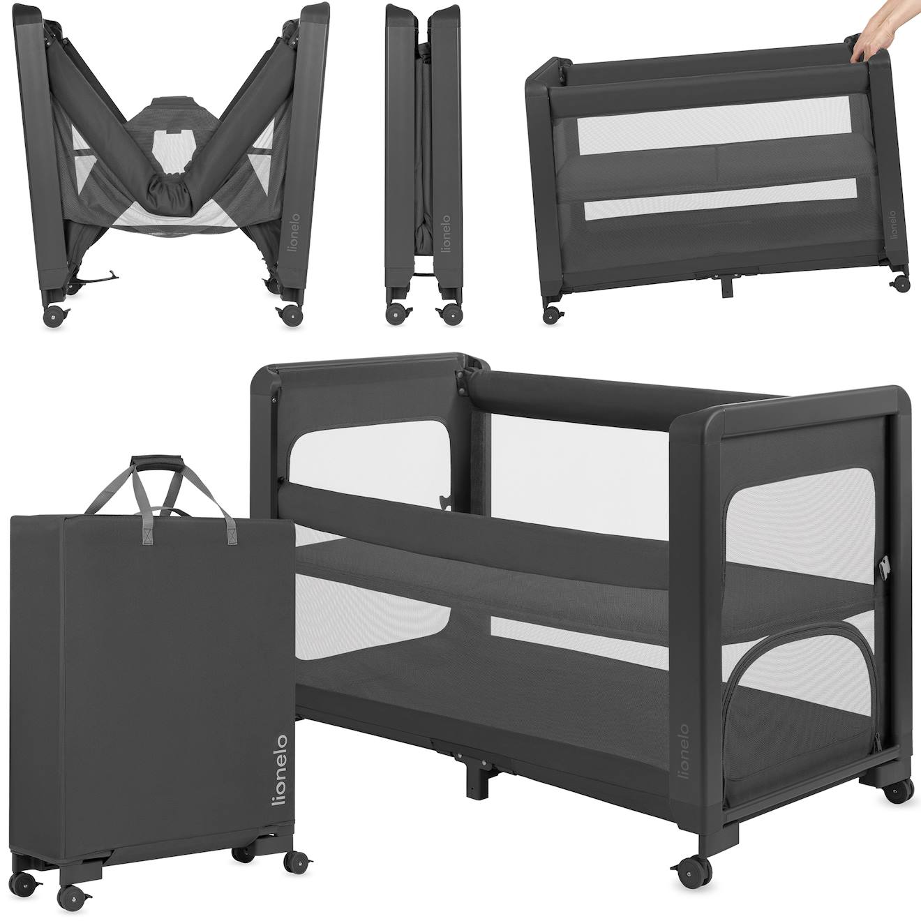 Lit Cododo 5en1 Patty Pliable Avec Fonction Lit Parapluie Et Parc, Matelas Haute Densité Et 4 Roulettes Grey Graphite