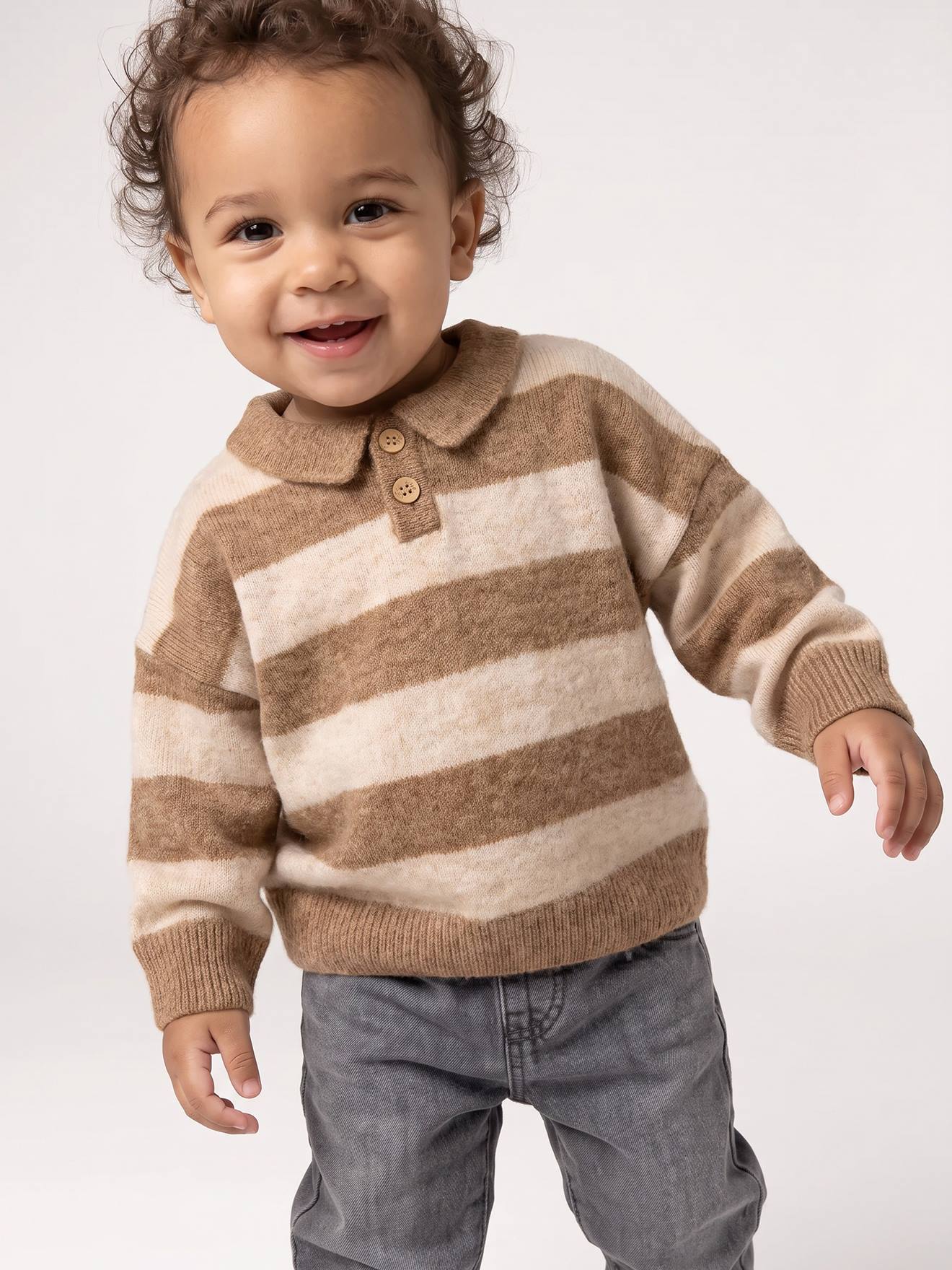 Pull polo bébé garçon taupe