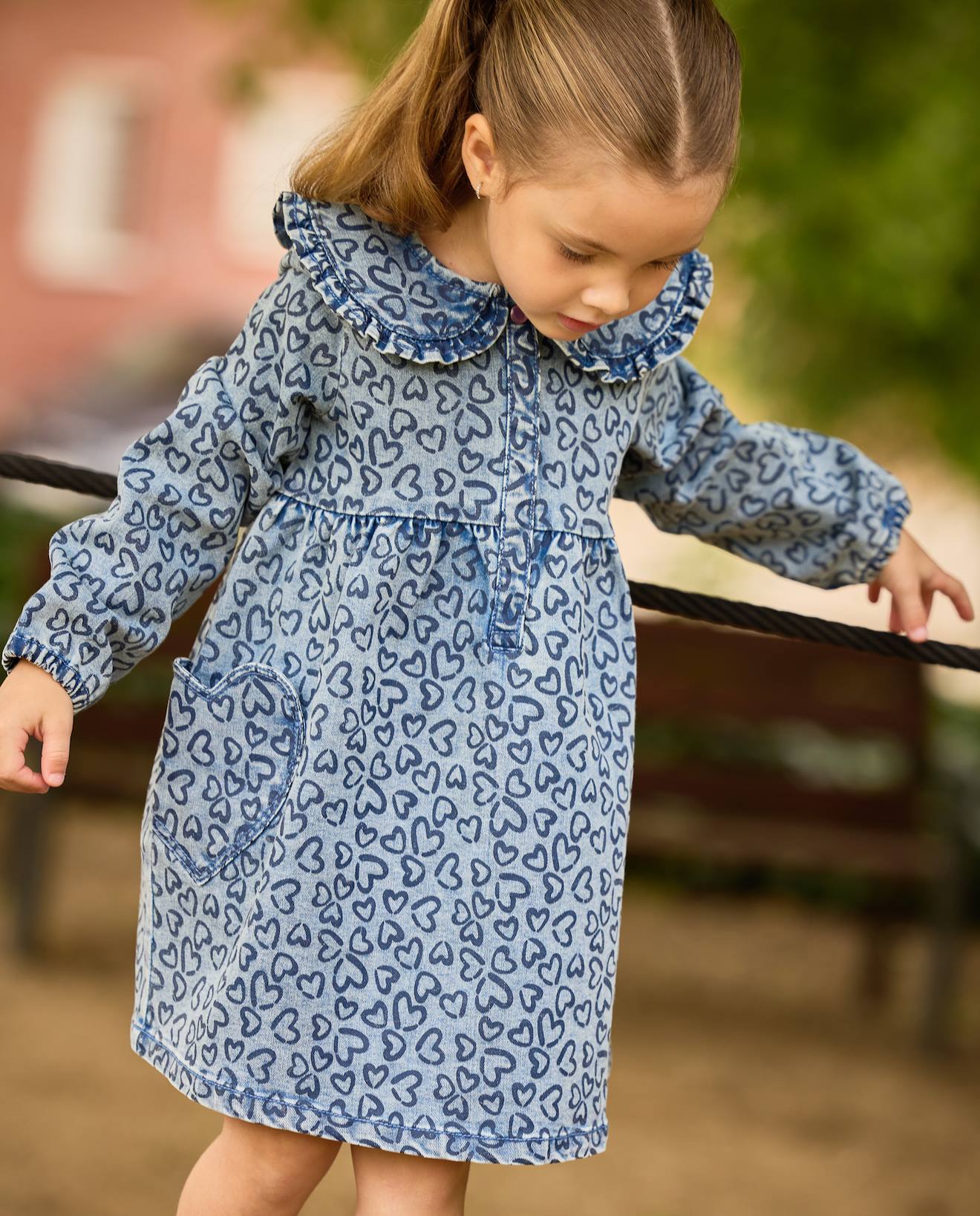 Robe En Jean Fille À Imprimé Cœurs Et Matière Douce Bleu