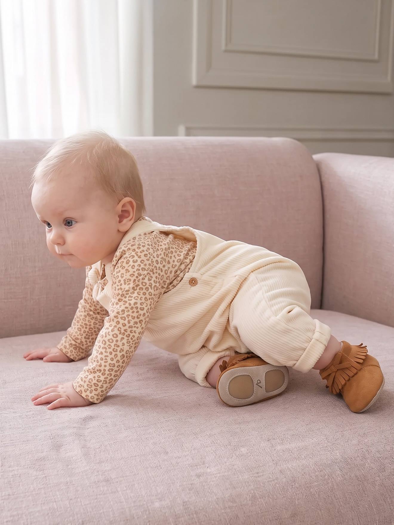 Ensemble salopette et body bébé fille vanille (Vertbaudet) - Image 1
