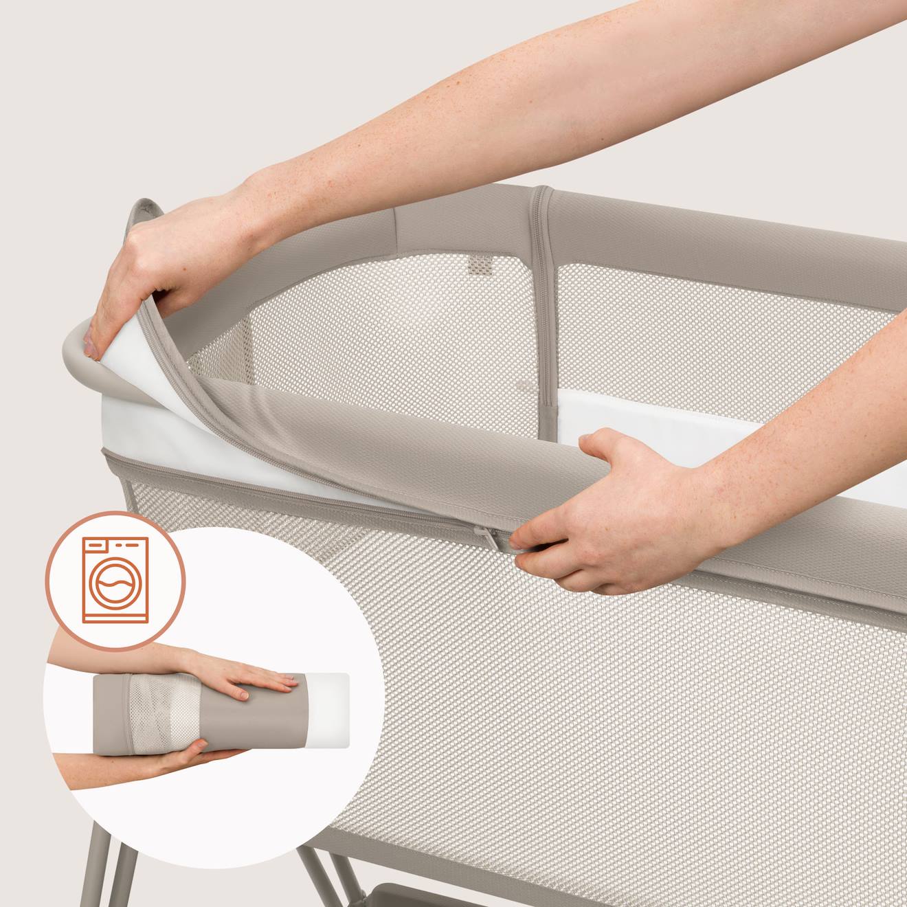 Lit Cododo Berceau 3en1 Luna Réglable En Hauteur Et Inclinaison Avec Matelas Beige Sand (Lionelo) - Image 2