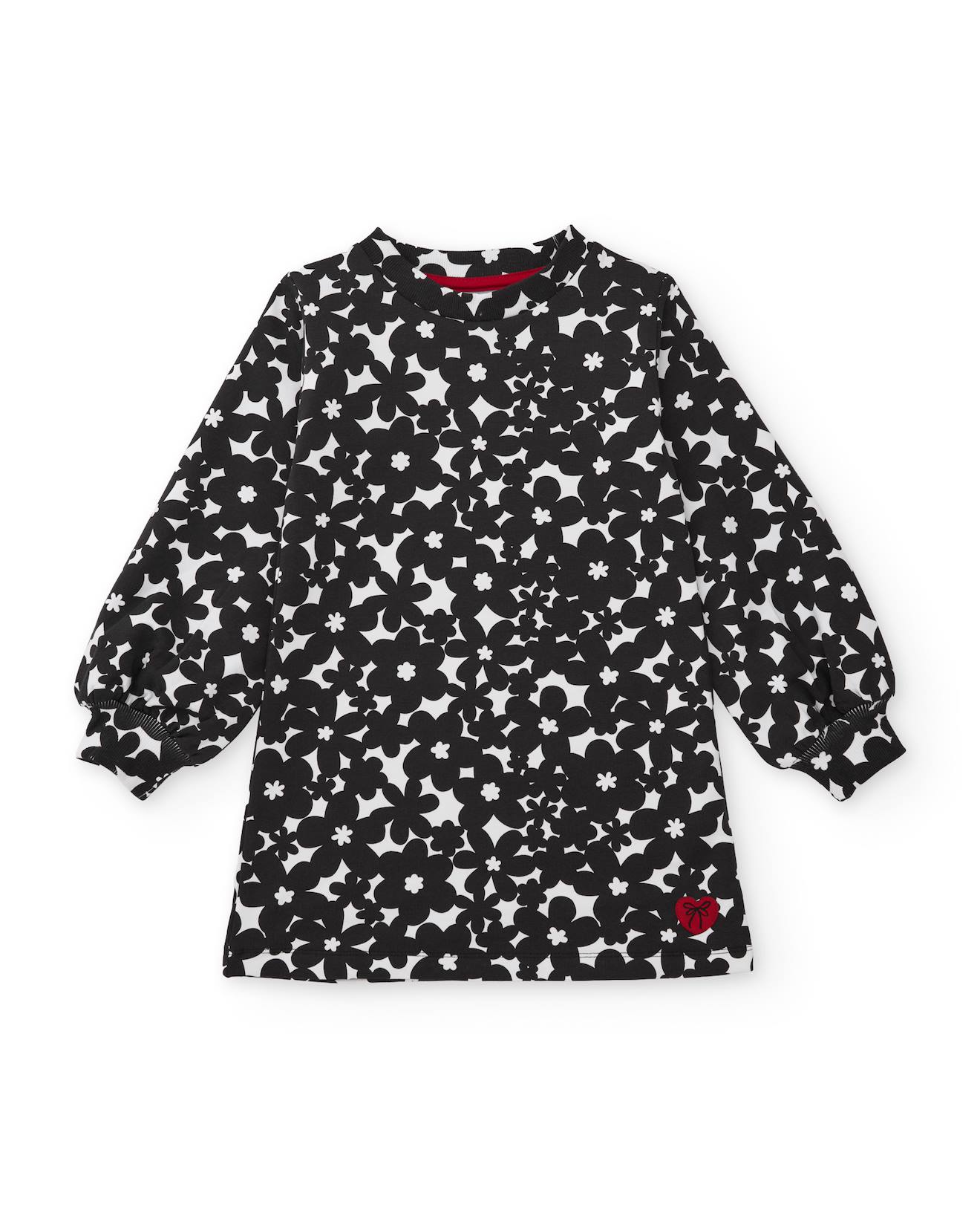 Robe Pour Fille En Molleton Avec Imprimé Floral Et Manches Bouffantes Noir