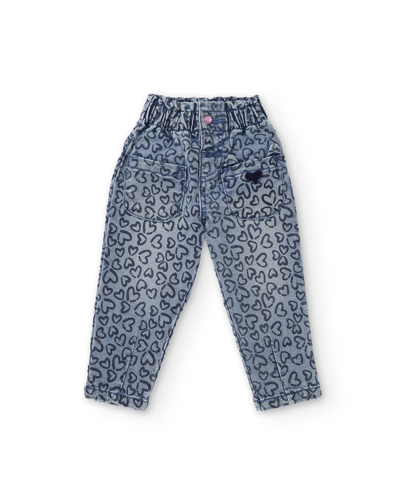 Jean Fille Imprimé Cœurs En Denim Souple Et Confortable Bleu