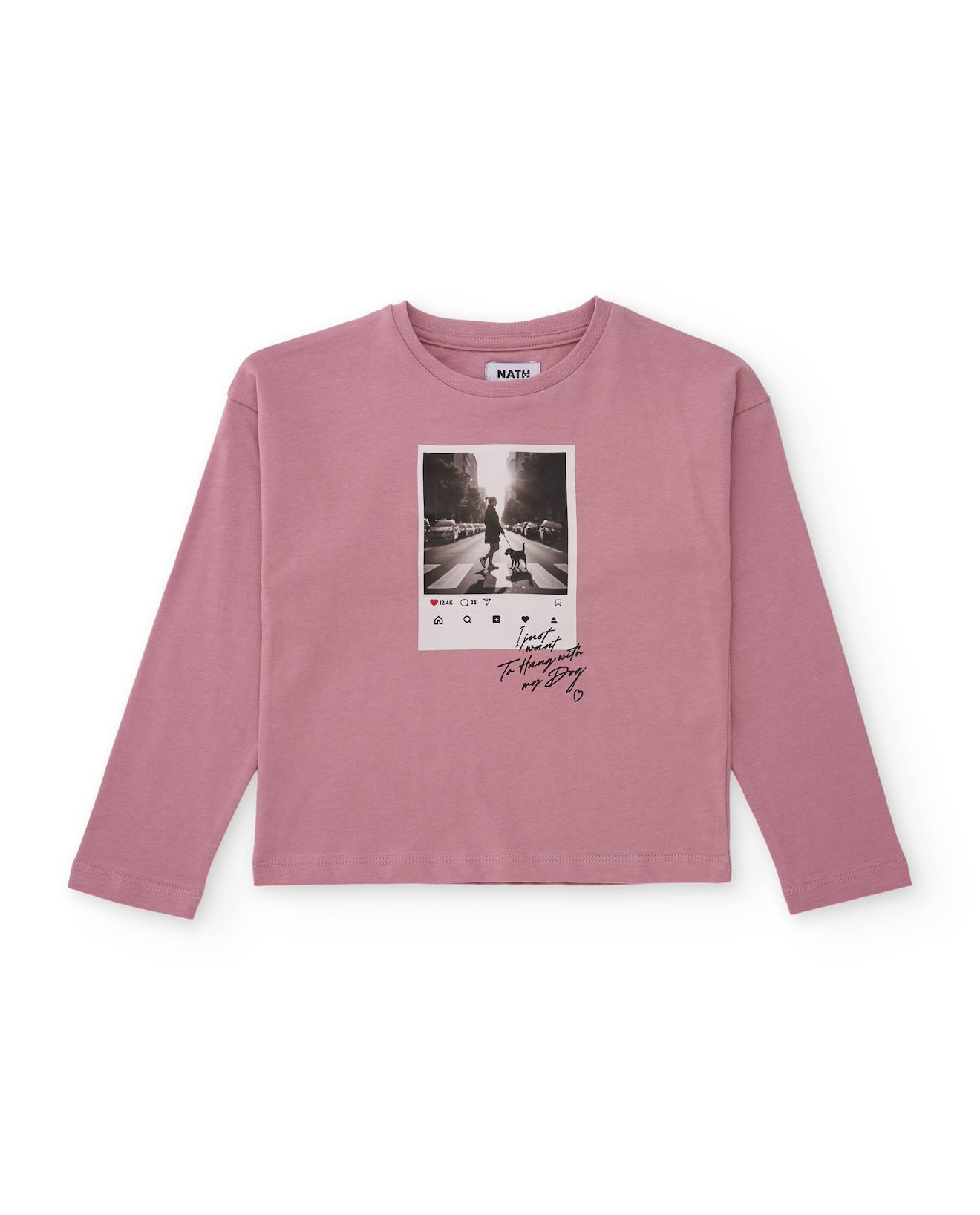 T-shirt Pour Fille En Maille À Manches Longues Et Design Urbain Rose
