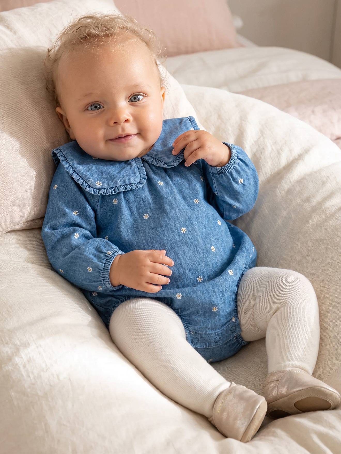 Ensemble barboteuse bébé avec collants stone (Vertbaudet) - Image 1